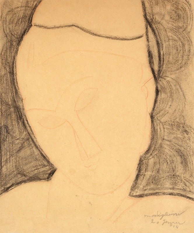 Amedeo Modigliani's *Frontaler Frauenkopf, nach links geneigt* showcases a distinctive portrait style.