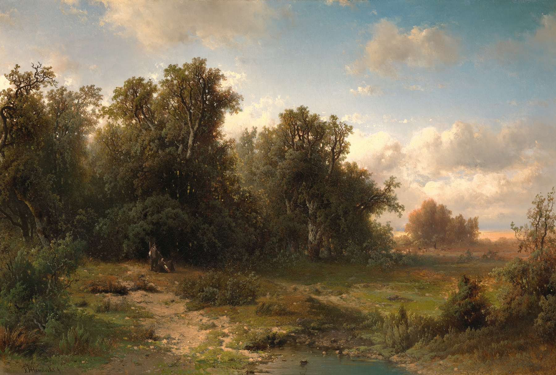 Landscape with a river and gentle light by Frederik Hendrik Hendriks, oil painting