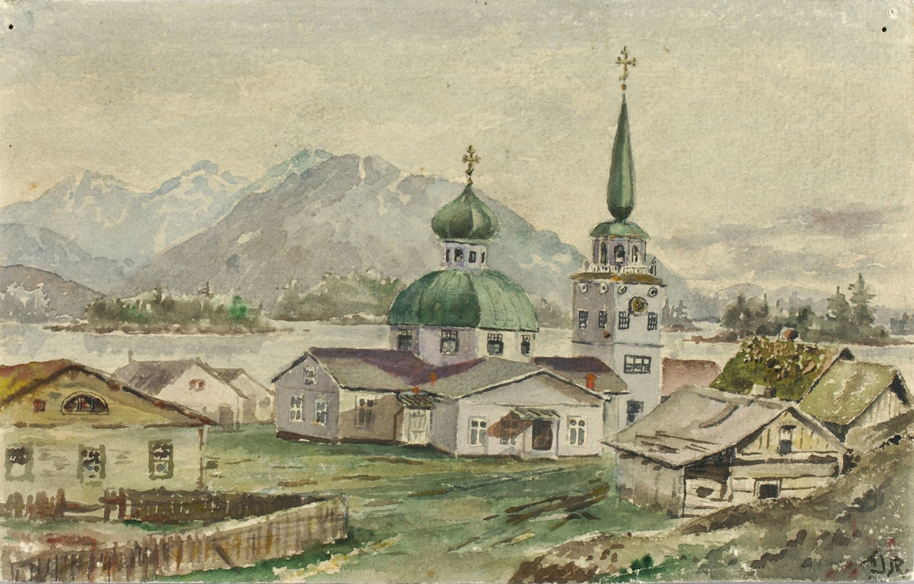 Rear view of a Greek church, oil painting by Theodore J. Richardson