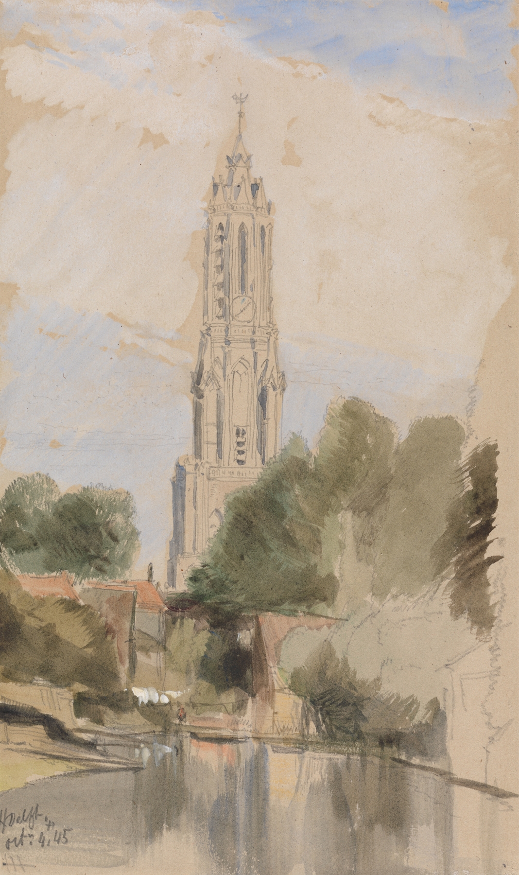 Delft by James Holland, depicting a tranquil canal landscape in oil painting.