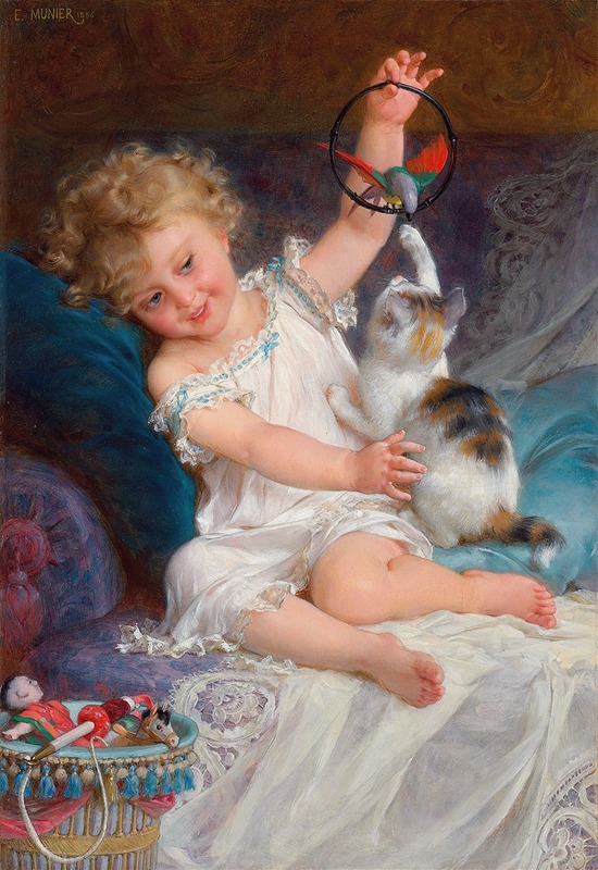Émile Munier's 'Playtime' captures children at play in a vibrant, natural setting.