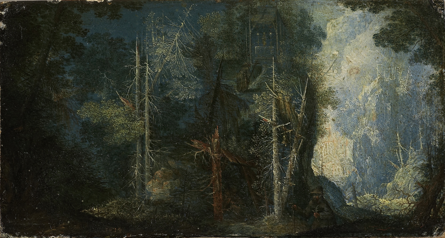 Forest landscape with hermitage, oil painting by Pieter Stevens