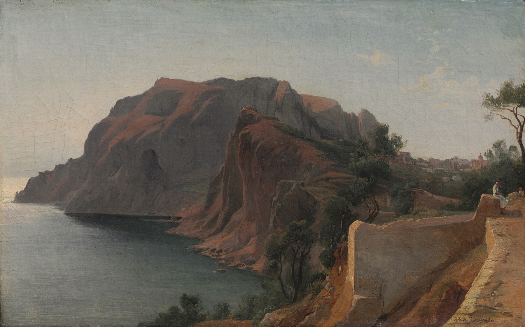 Capri by Jean-Achille Benouville, depicting a serene shoreline at sunset, oil painting