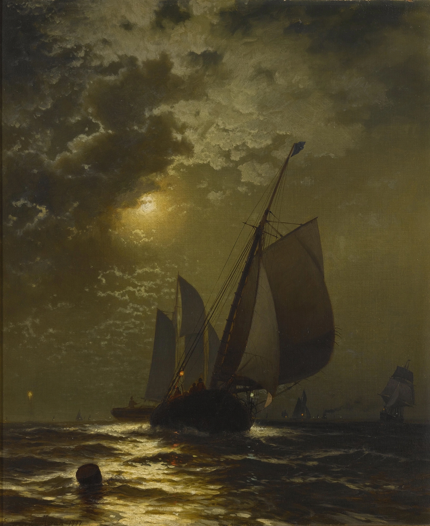 Fishing Boats in the Moonlight, by Edward Moran, public domain