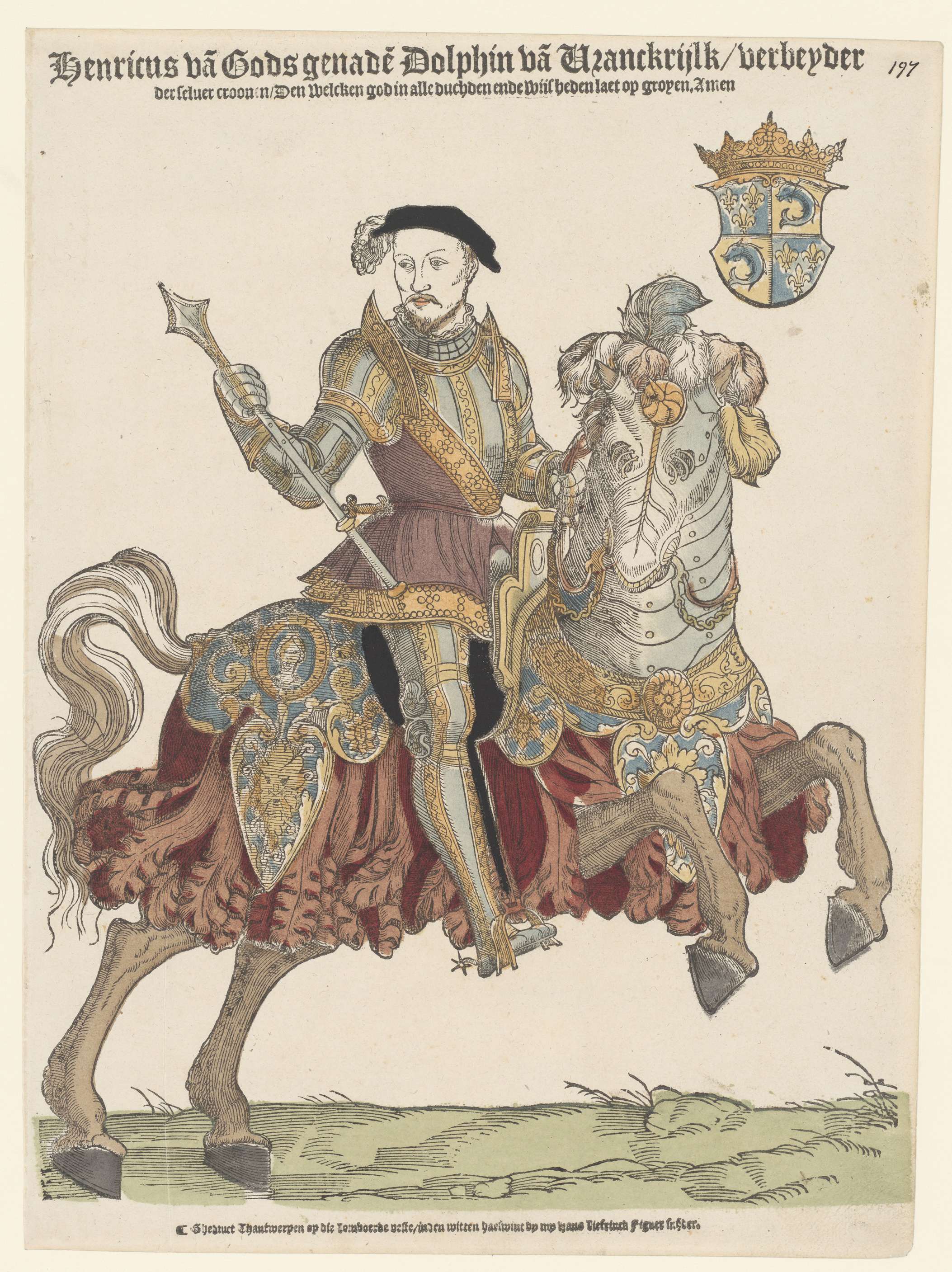 Portrait of King Henry II of France on horseback, oil painting by Hans Liefrinck