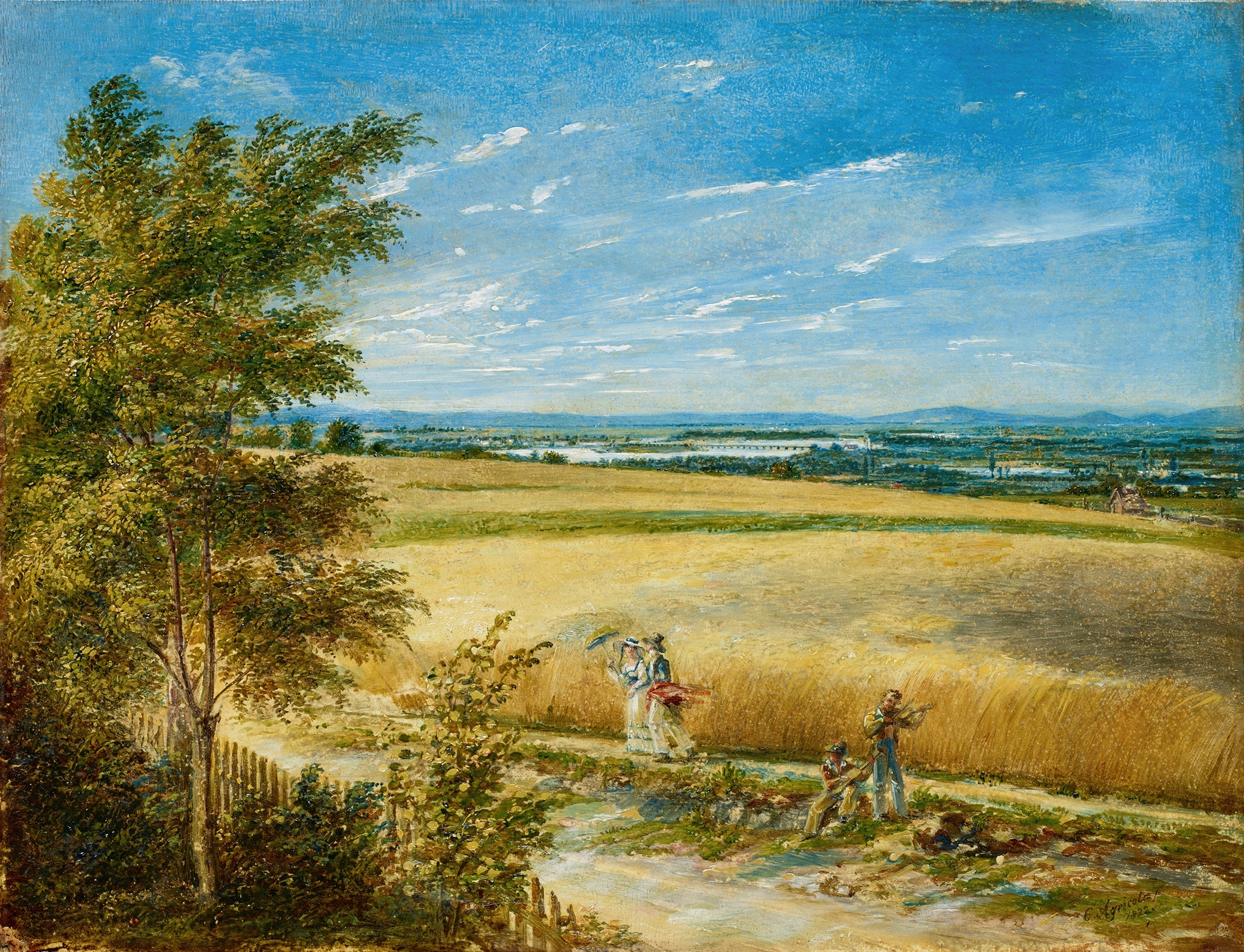Landscape of the Danube with an old bridge by Karl Joseph Aloys Agricola, oil painting