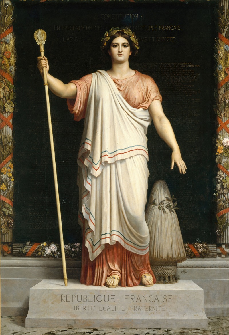 A painting titled 'La République' by Dominique Louis Papety depicting an allegorical representation of the Republic.