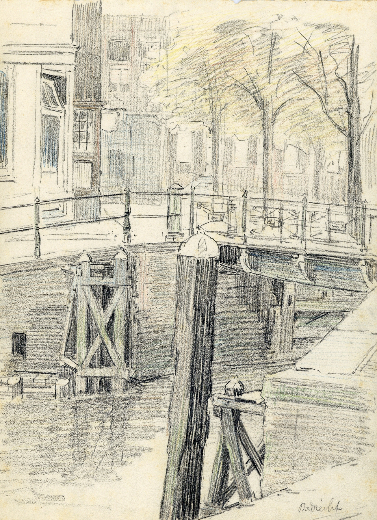 Impressionist landscape by Albert Daenens, depicting nature and urban elements.
