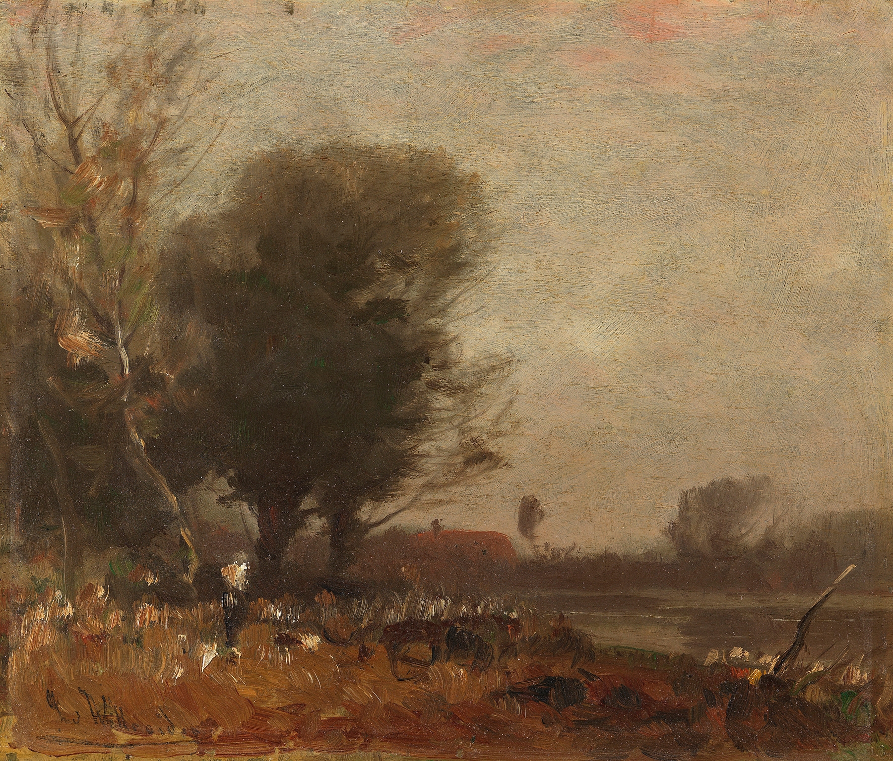 Herbstlandschaft by Ludwig Willroider, oil on canvas depicting an autumn landscape with golden light.