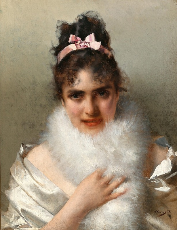 A captivating portrait of a young lady by Vittorio Matteo Corcos.