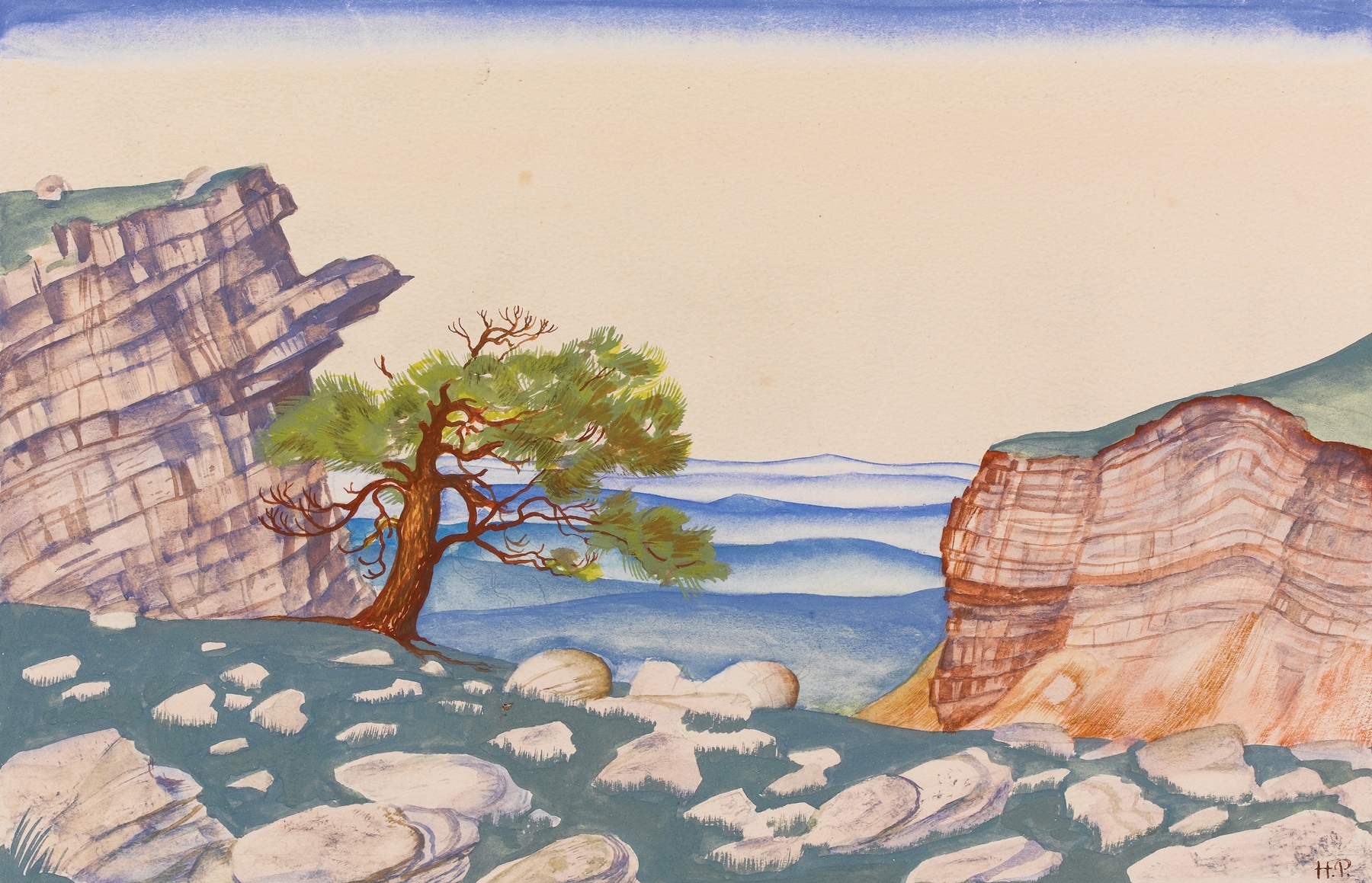 Stravinsky’s ‘Saint Spring’ by Nicholas Roerich, oil on canvas depicting vibrant colors and figures in a landscape.