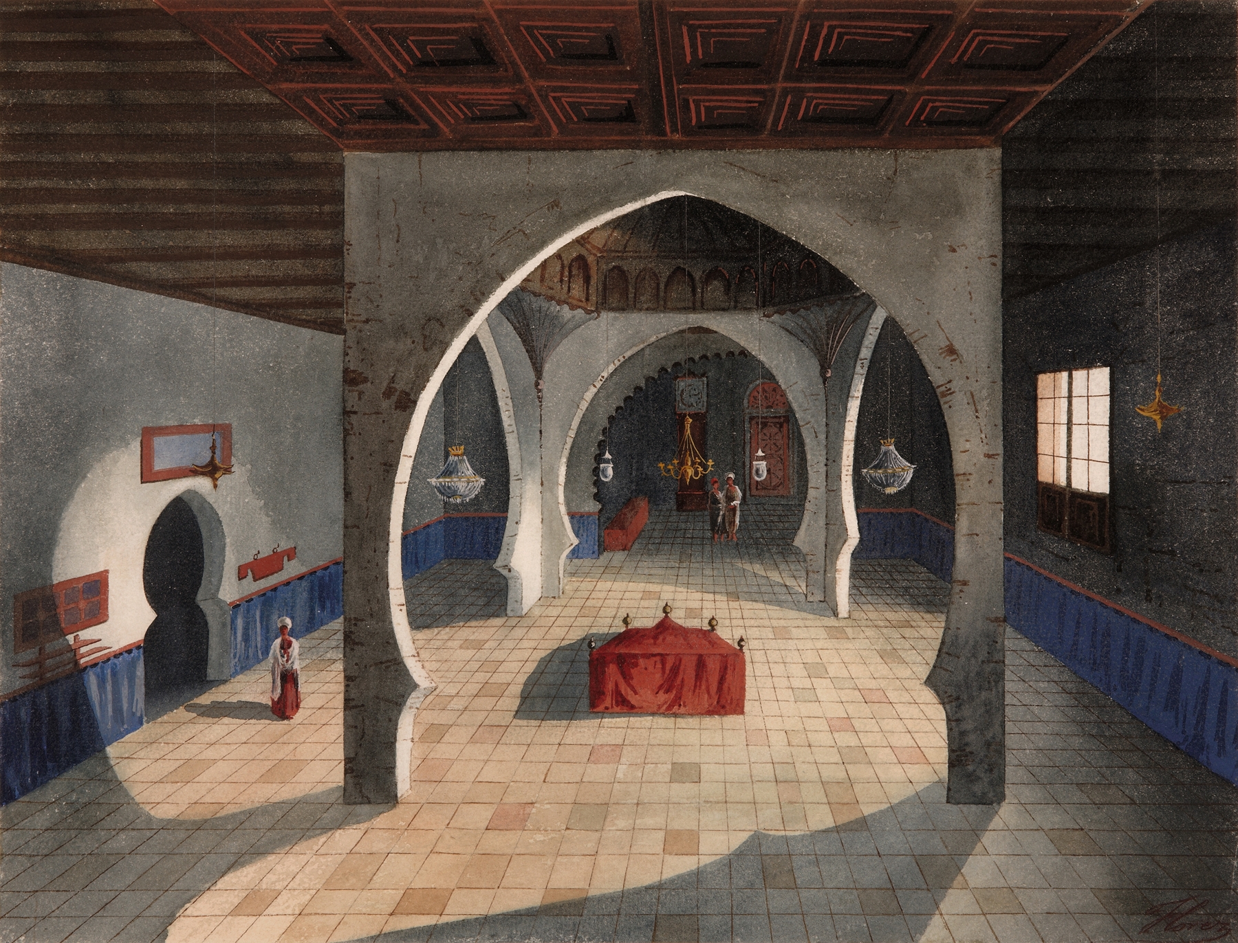 A Mosque by Eduardo Flórez Ibáñez, Islamic Art, featuring intricate geometric patterns and vibrant hues.