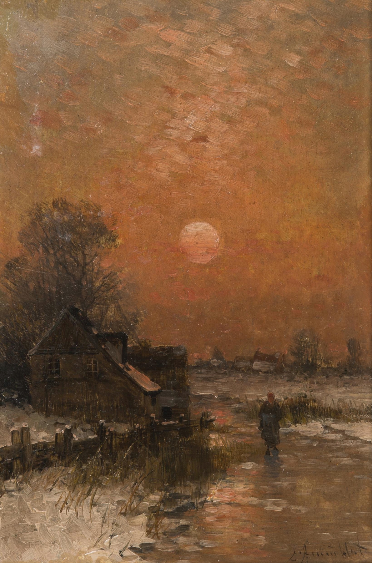 Winter landscape by Johann Jungblut, oil painting depicting snow and silence.