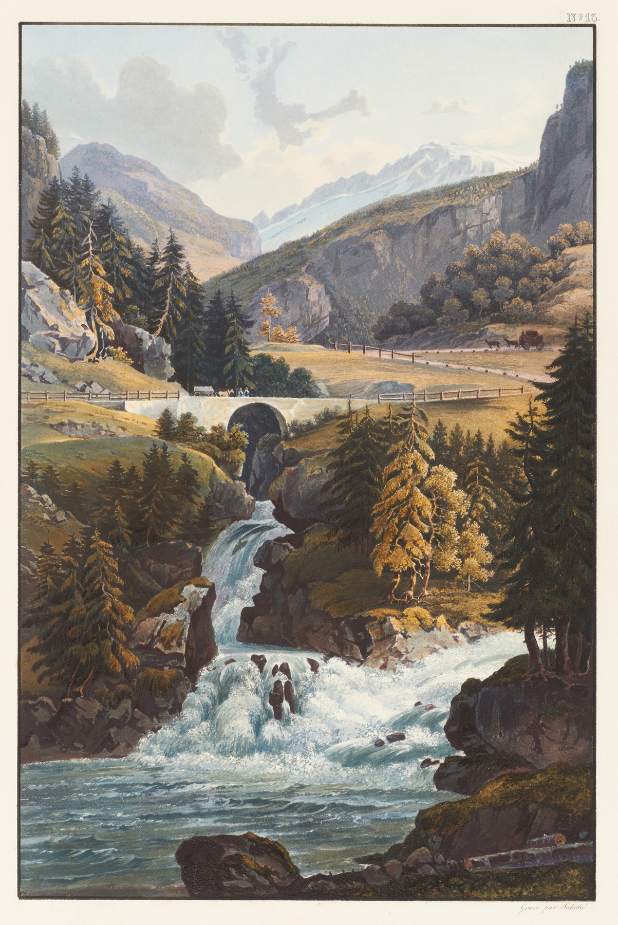 Vue de la cascade du Rhin et du torrent d’Avers, oil on canvas by Johann Ludwig Bleuler