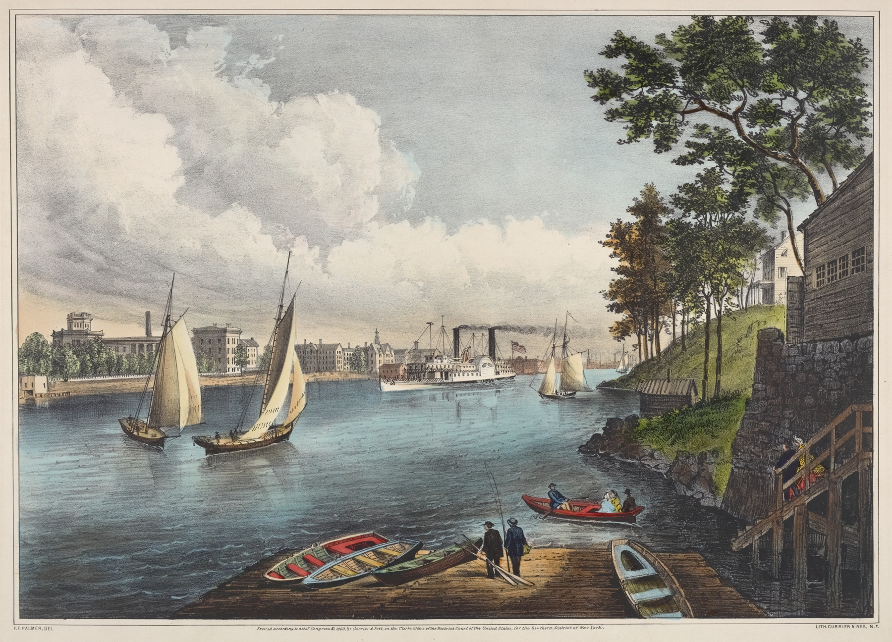 Blackwells Island, East River. From Eighty Sixth Street, New York, by Fanny Palmer, public domain