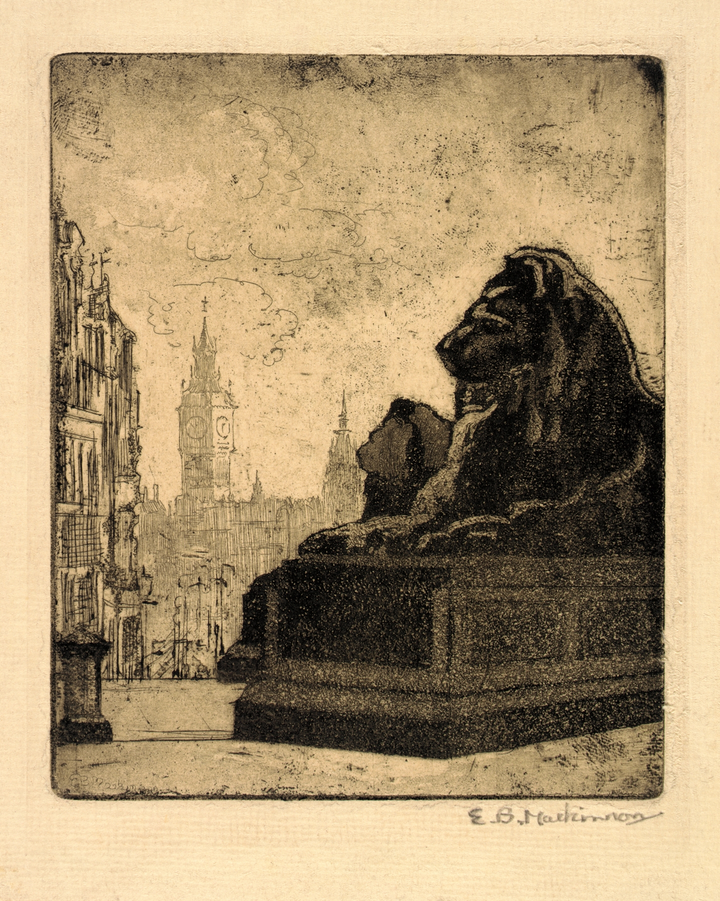 Lions in a London Square, by Esther Blaikie MacKinnon, public domain
