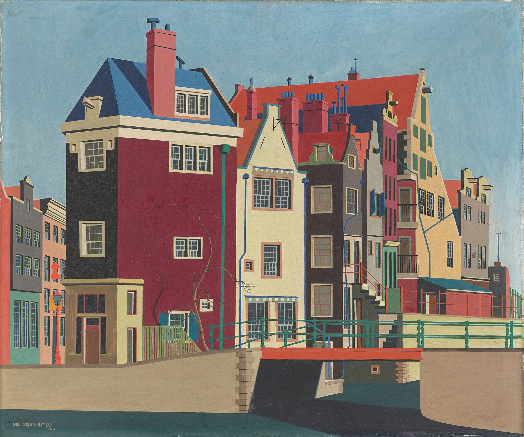 Urban landscape featuring a canal and buildings, oil painting by Carl Grossberg