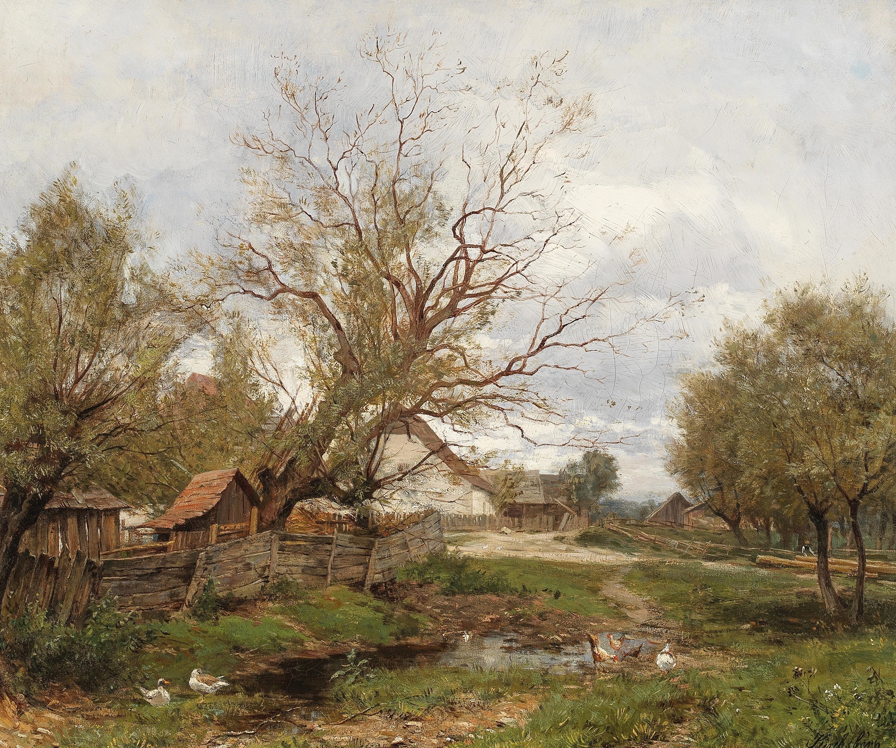 Idyll by Ernestine von Kirchsberg, oil painting depicting a serene landscape with soft hues.
