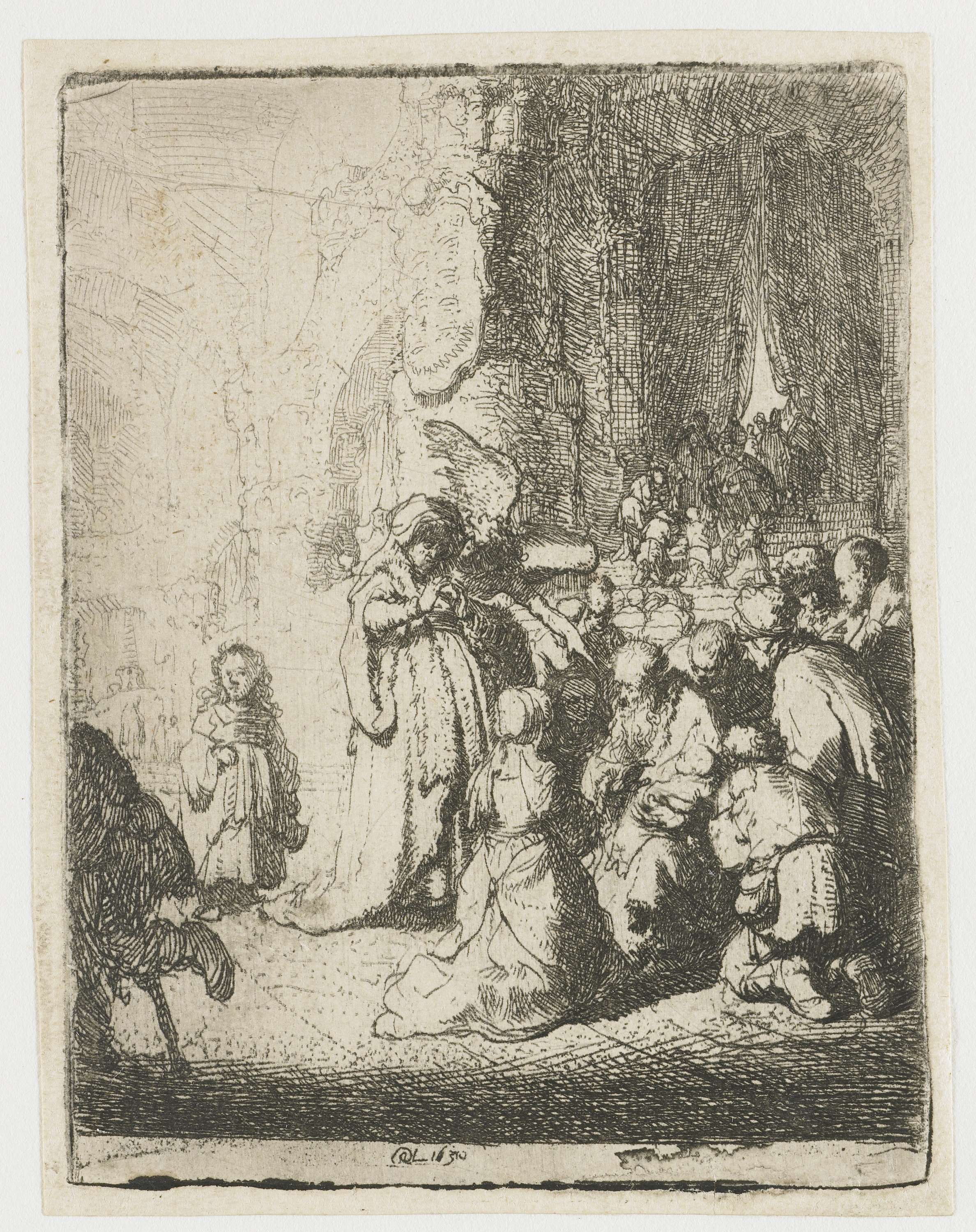 Presentation in the temple with the angel, etching by Rembrandt van Rijn