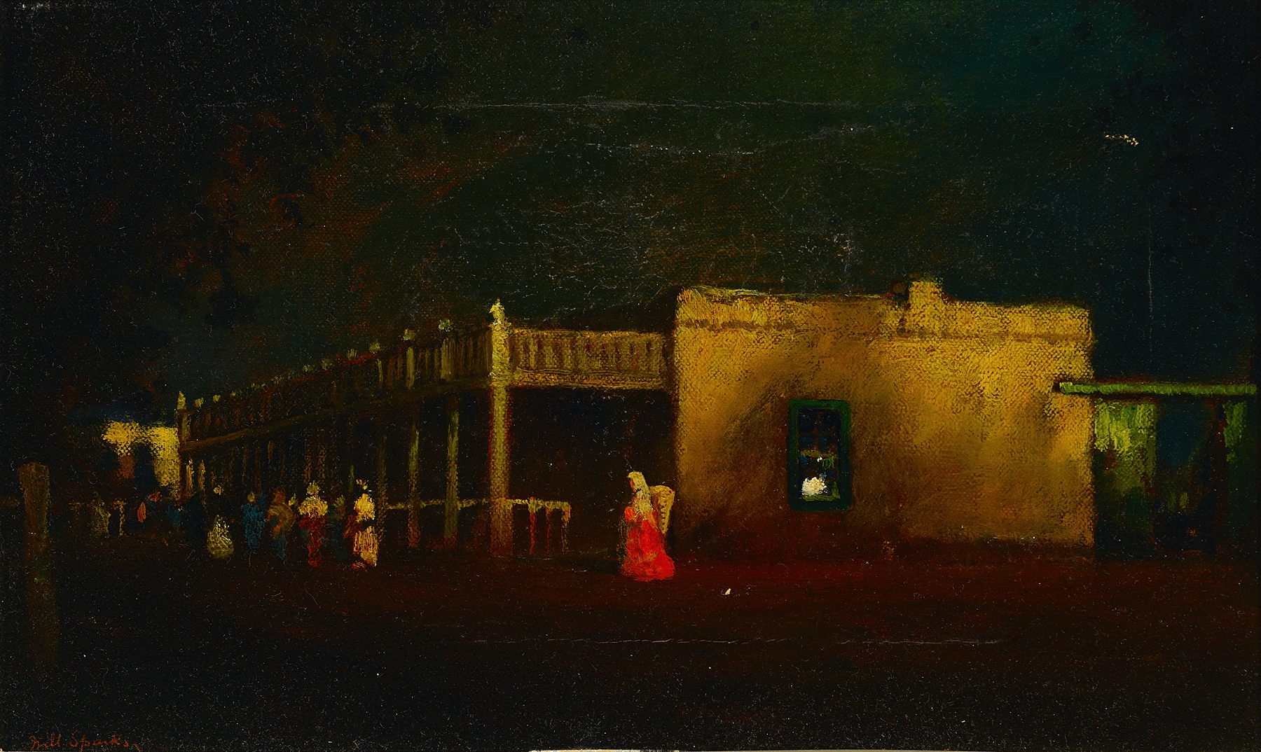 Genre scene depicting figures on a street near a hacienda by Will Sparks