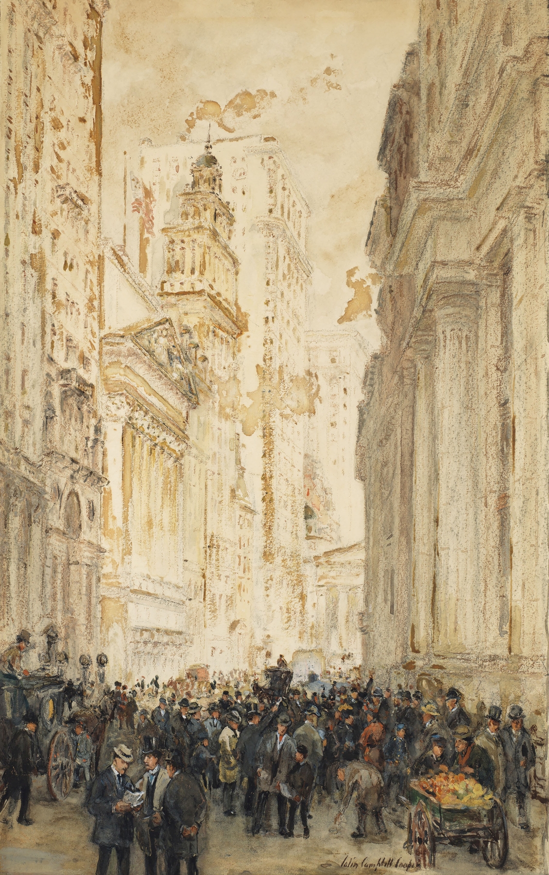 Cityscape of The Broad Exchange, Broad Street, New York by Colin Campbell Cooper, medium unknown