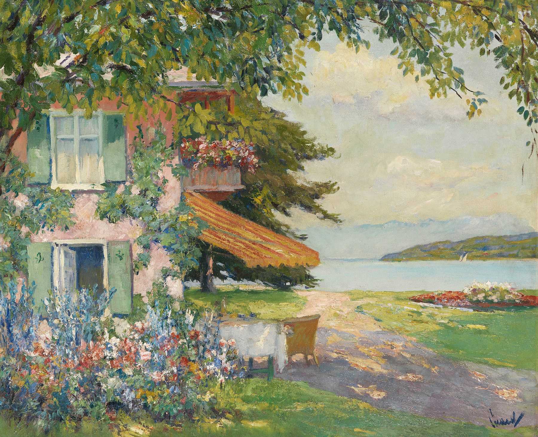 Botanical scene with a woman in a garden, oil painting by Edward Cucuel
