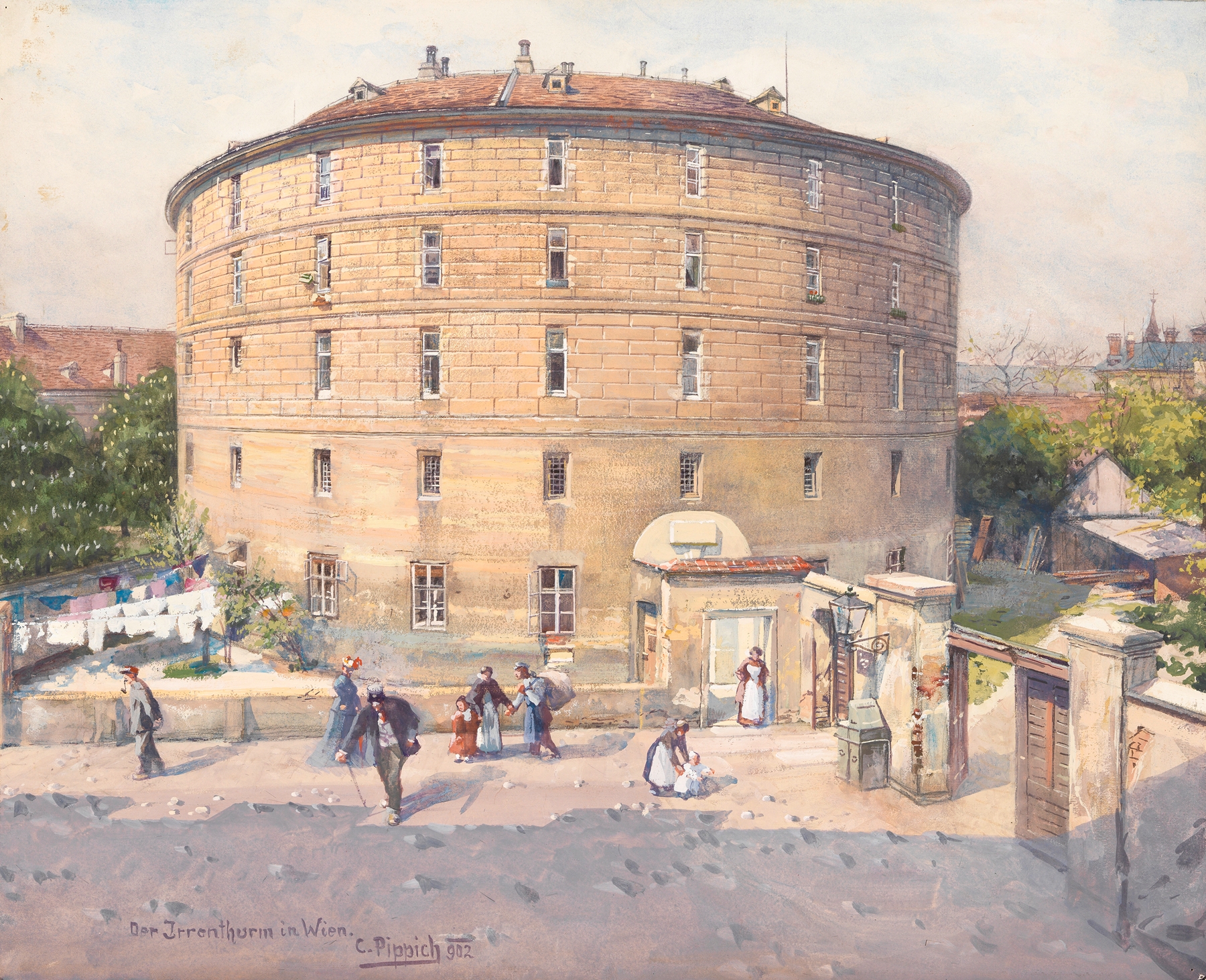 Architecture of Der Irrenthurm in Wien by Carl Pippich, oil painting