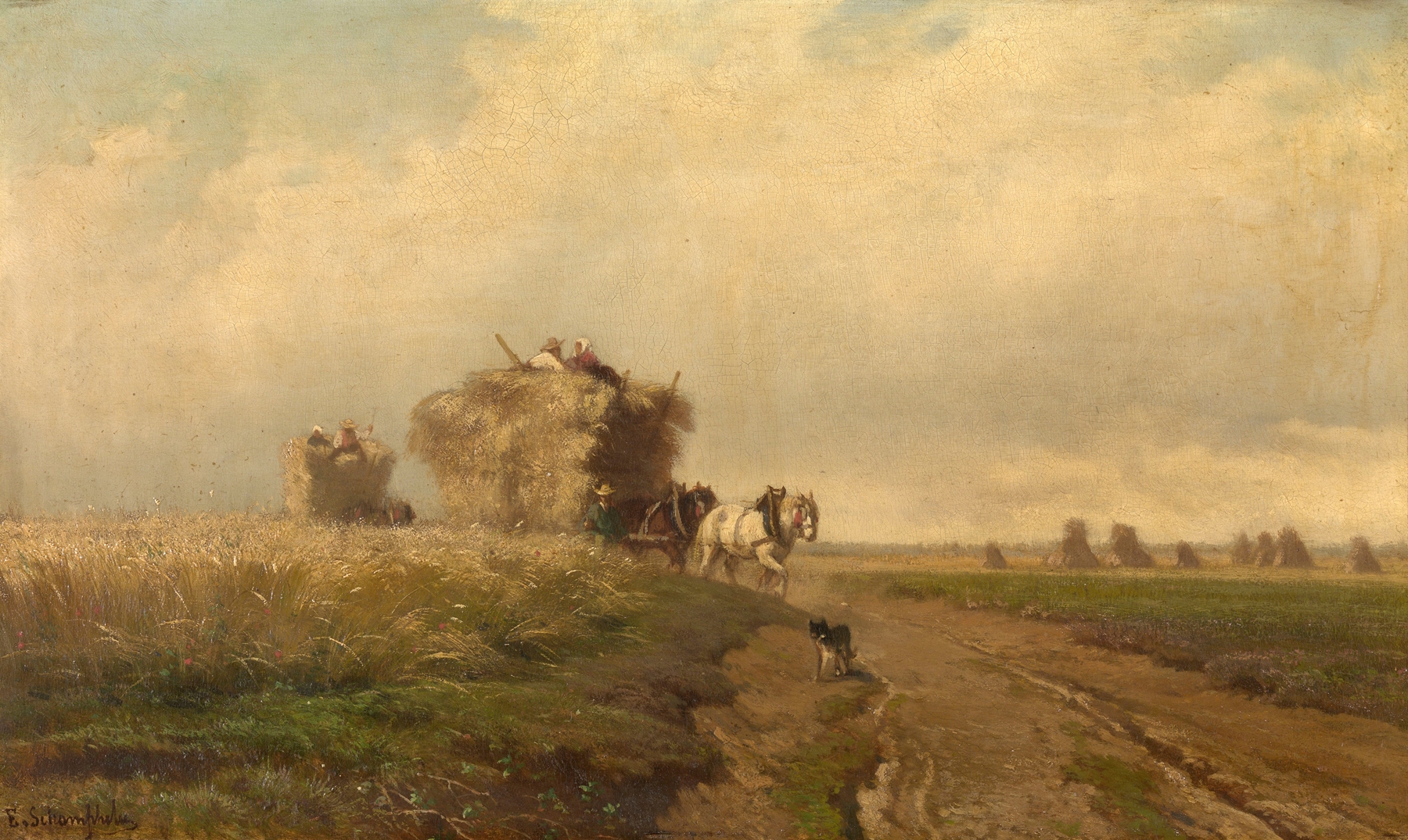 Harvest by Edmond de Schampheleer, realism, depicting golden wheat fields swaying in the breeze.