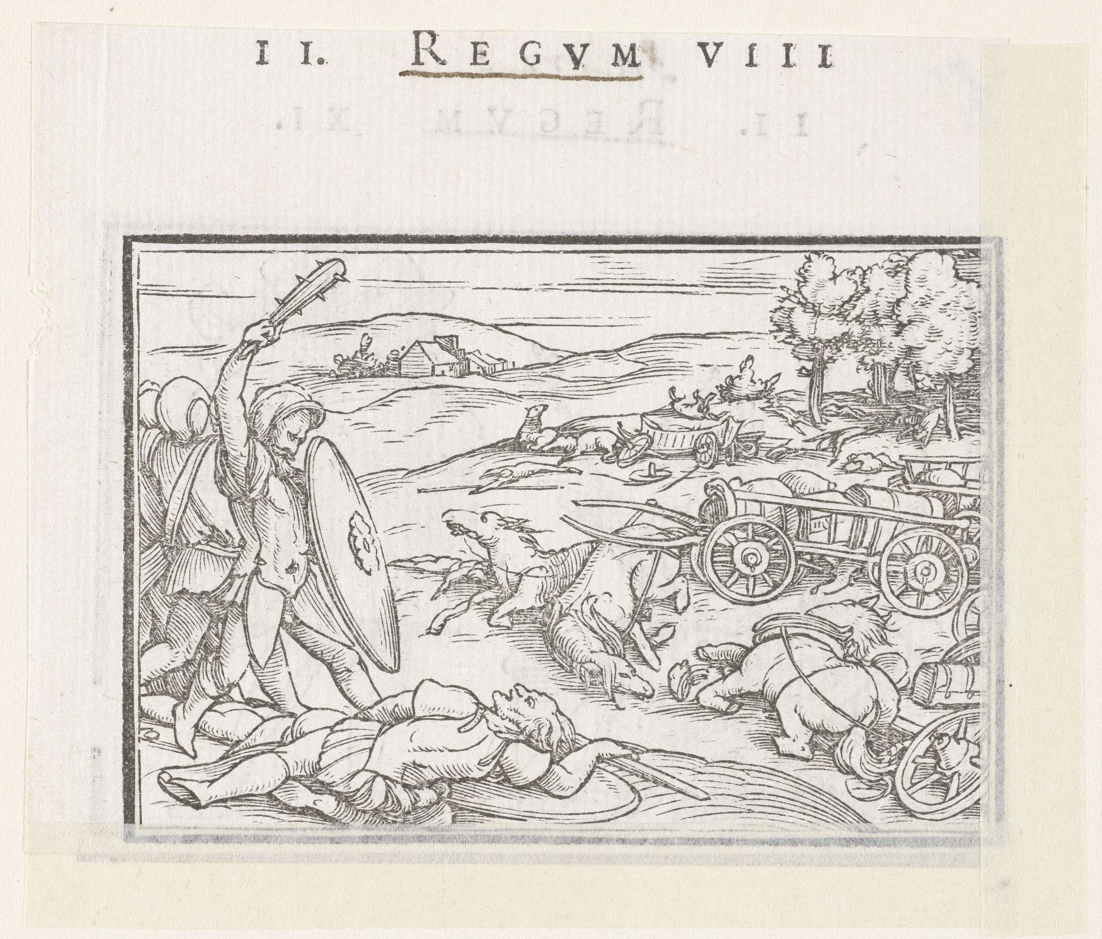 Historical scene of David's victory over Hadadezer's chariots, paper by Hans Holbein.