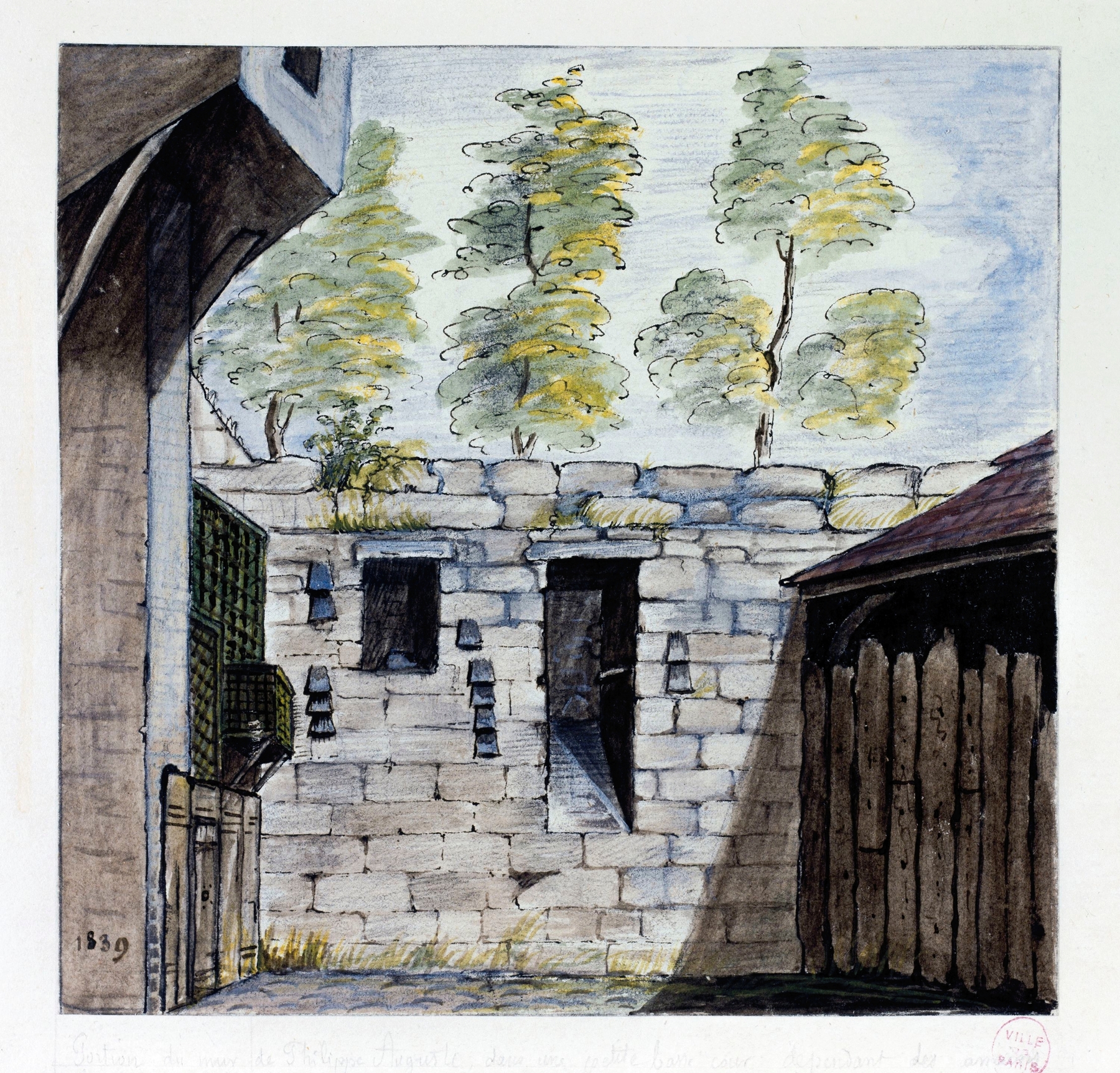 Mur d’enceinte de Philippe Auguste by Alfred Bonnardot, oil painting depicting ancient stone walls.
