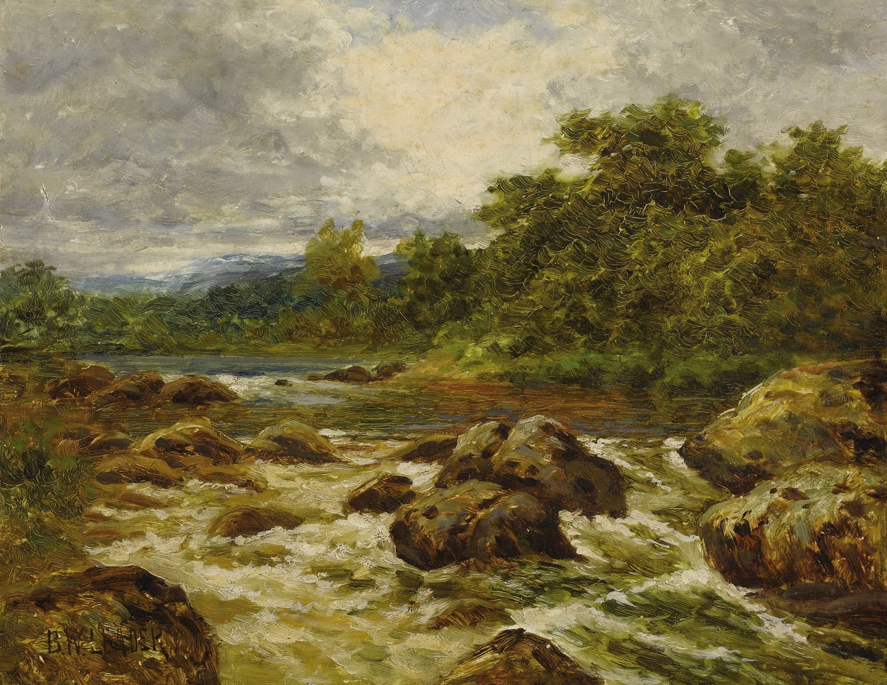 A View on the Lamar by Benjamin Williams Leader, oil painting of a serene river landscape.