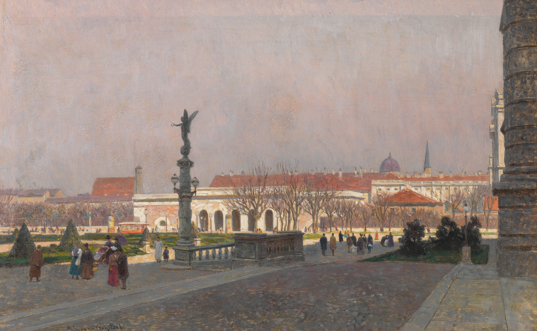 Blick auf die Hofburg vom Kunsthistorischen Museum, oil on canvas by Maximilian Suppantschitsch