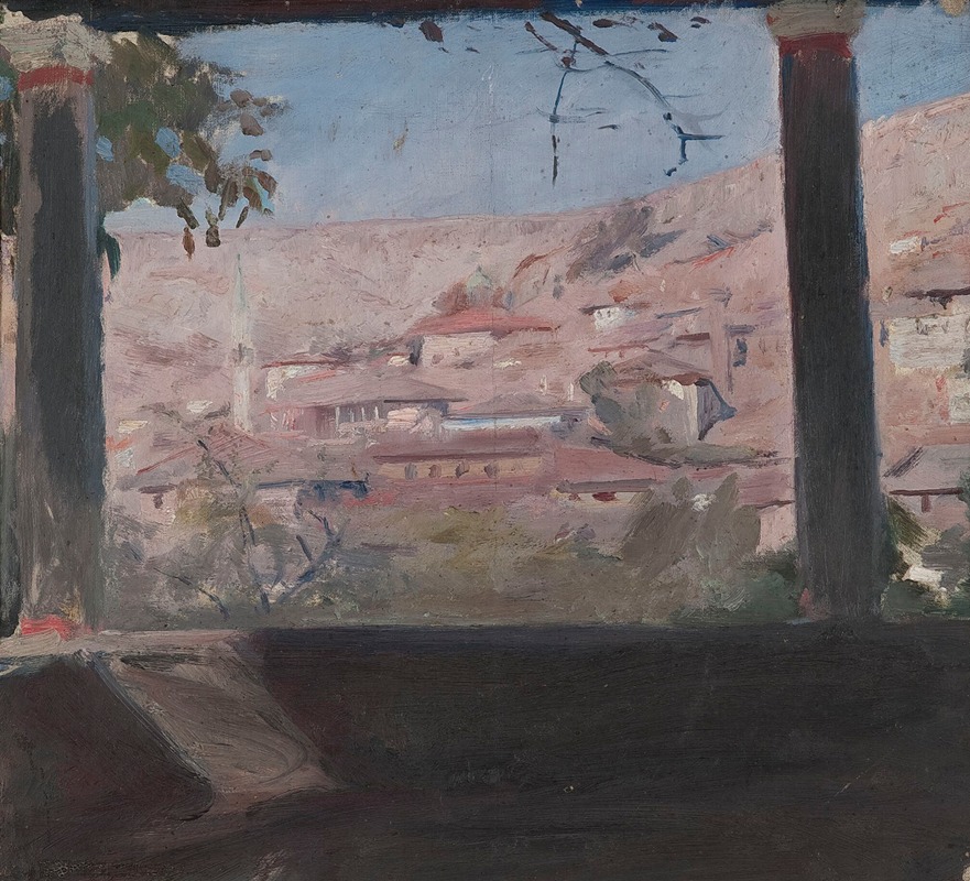 A serene landscape depicting the summer house of Maria Potocka in Bakhchisaray.