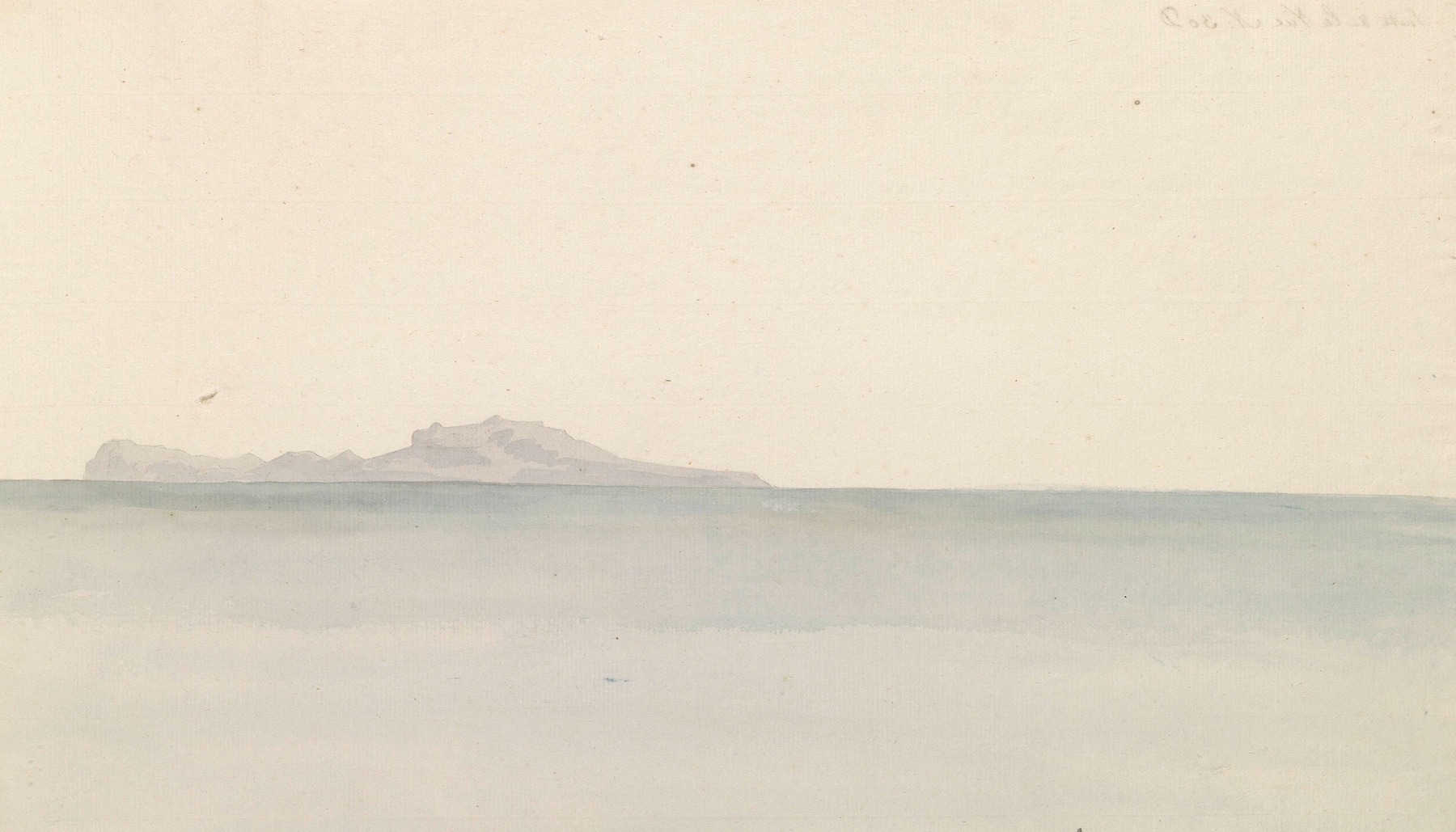 Watercolor by Abraham-Louis-Rodolphe Ducros depicting the Gulf of Naples with hills and shoreline.
