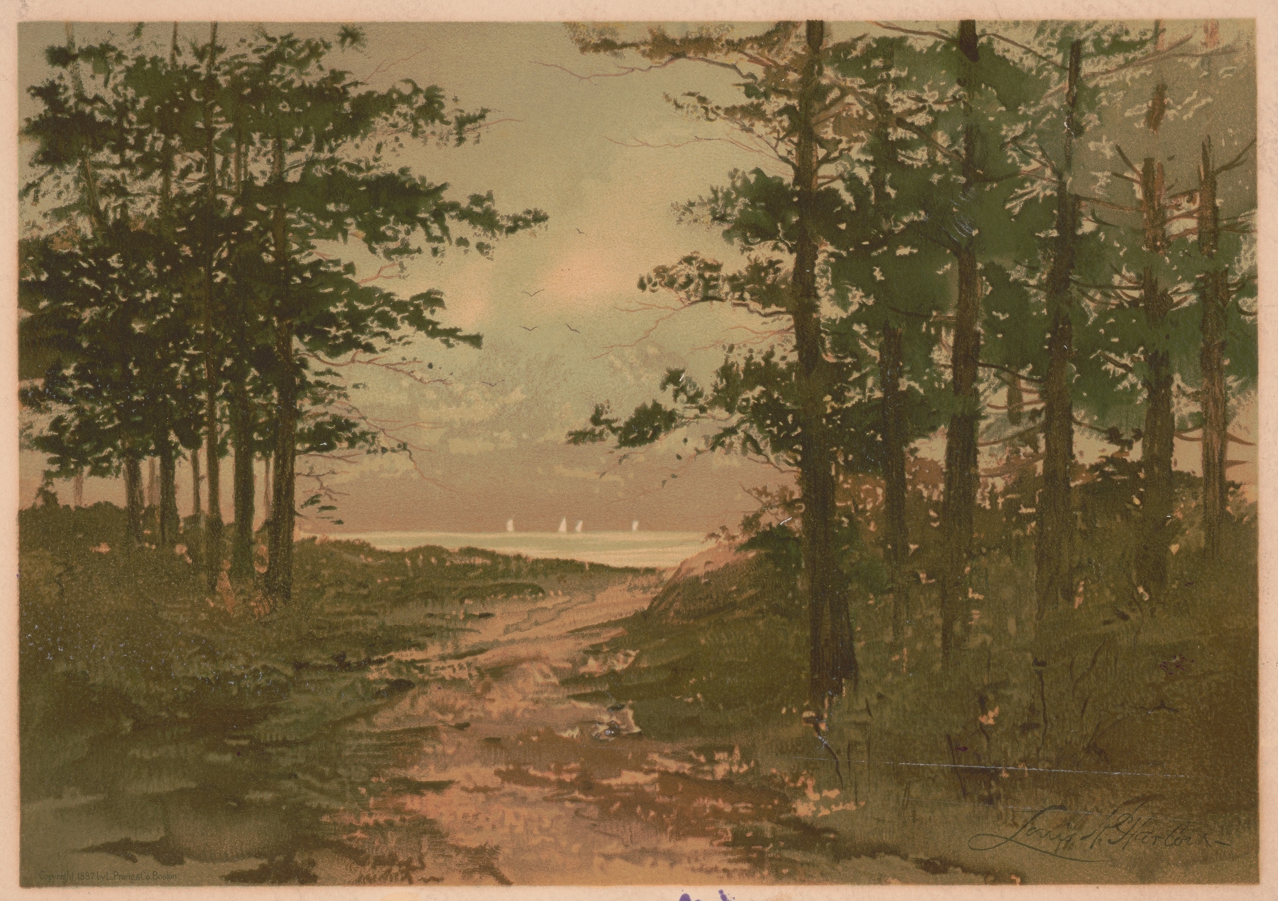 Marine scene depicting water and sky by Louis Kinney Harlow, 1887