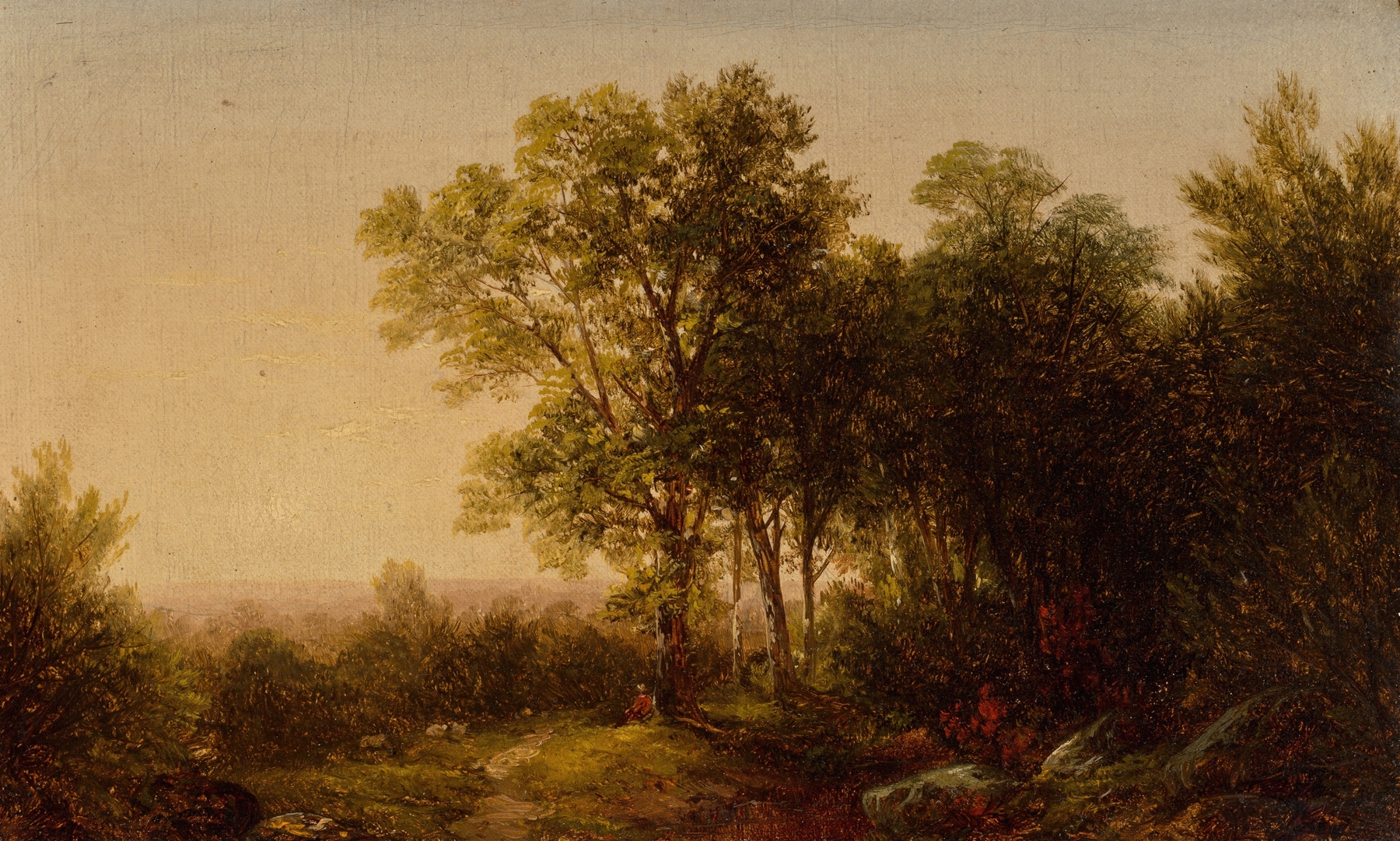 Solitude by John William Casilear, oil on canvas depicting a lone figure in a serene landscape.