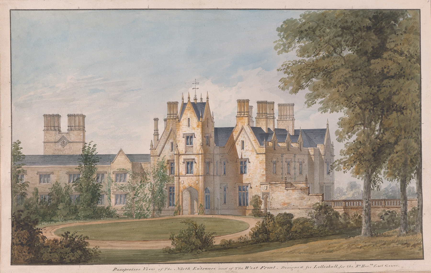 Watercolor by Sir Jeffry Wyatville depicting Lilleshall's north entrance and arches