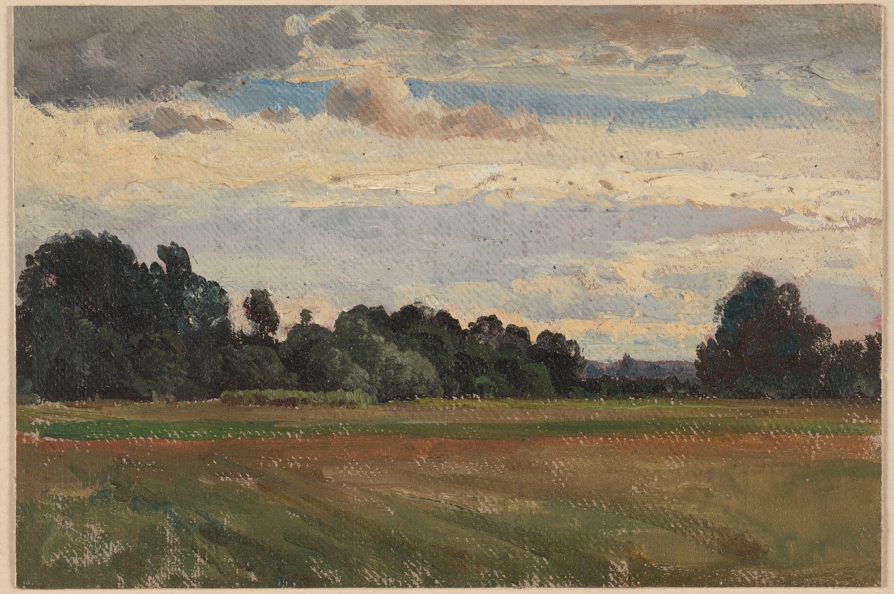 Landscape depicting fields near Trzebnica, oil painting by Adolf Dressler