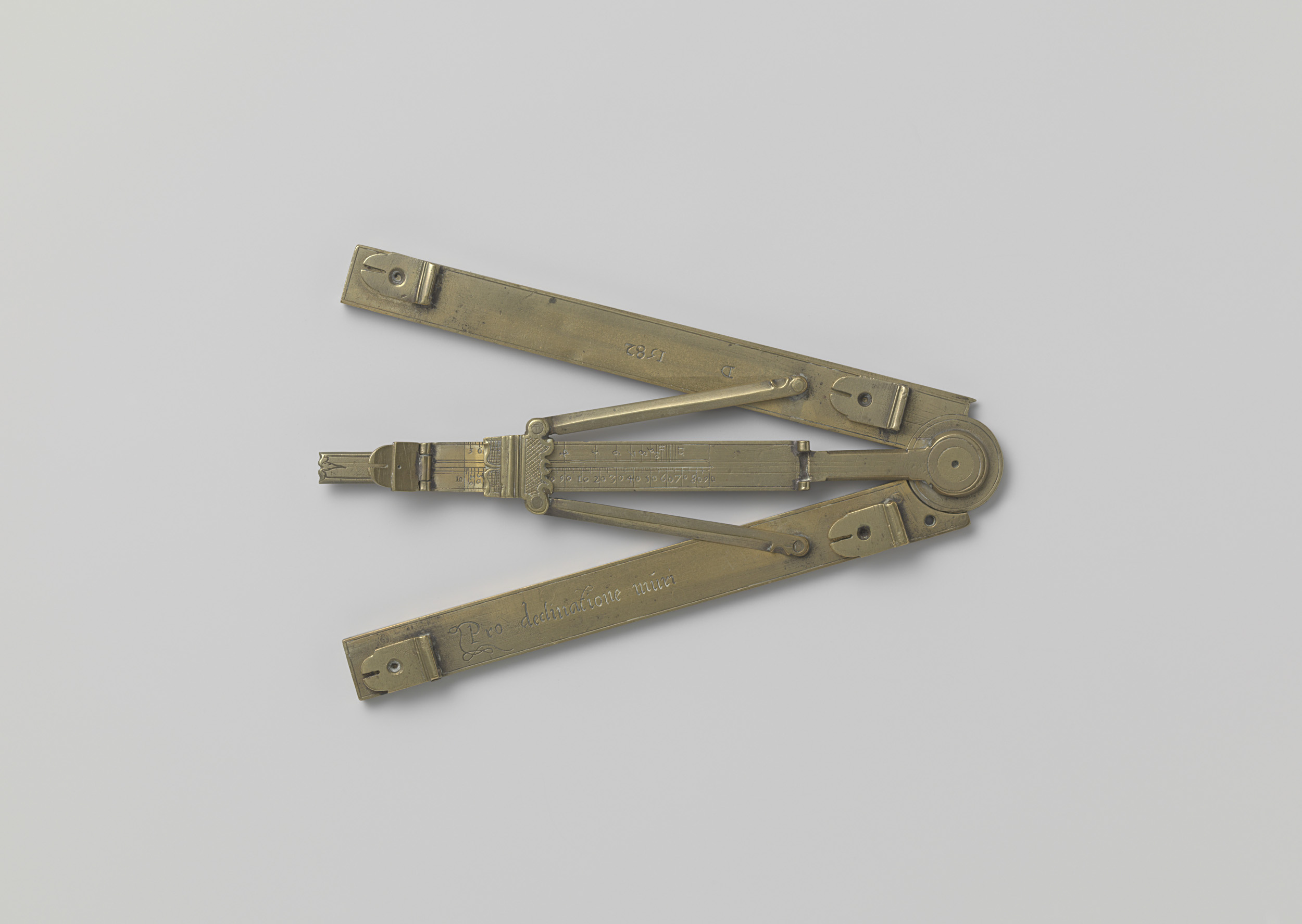 Still life of a hoekmeter, an angle measuring device, by an unknown artist, 1582
