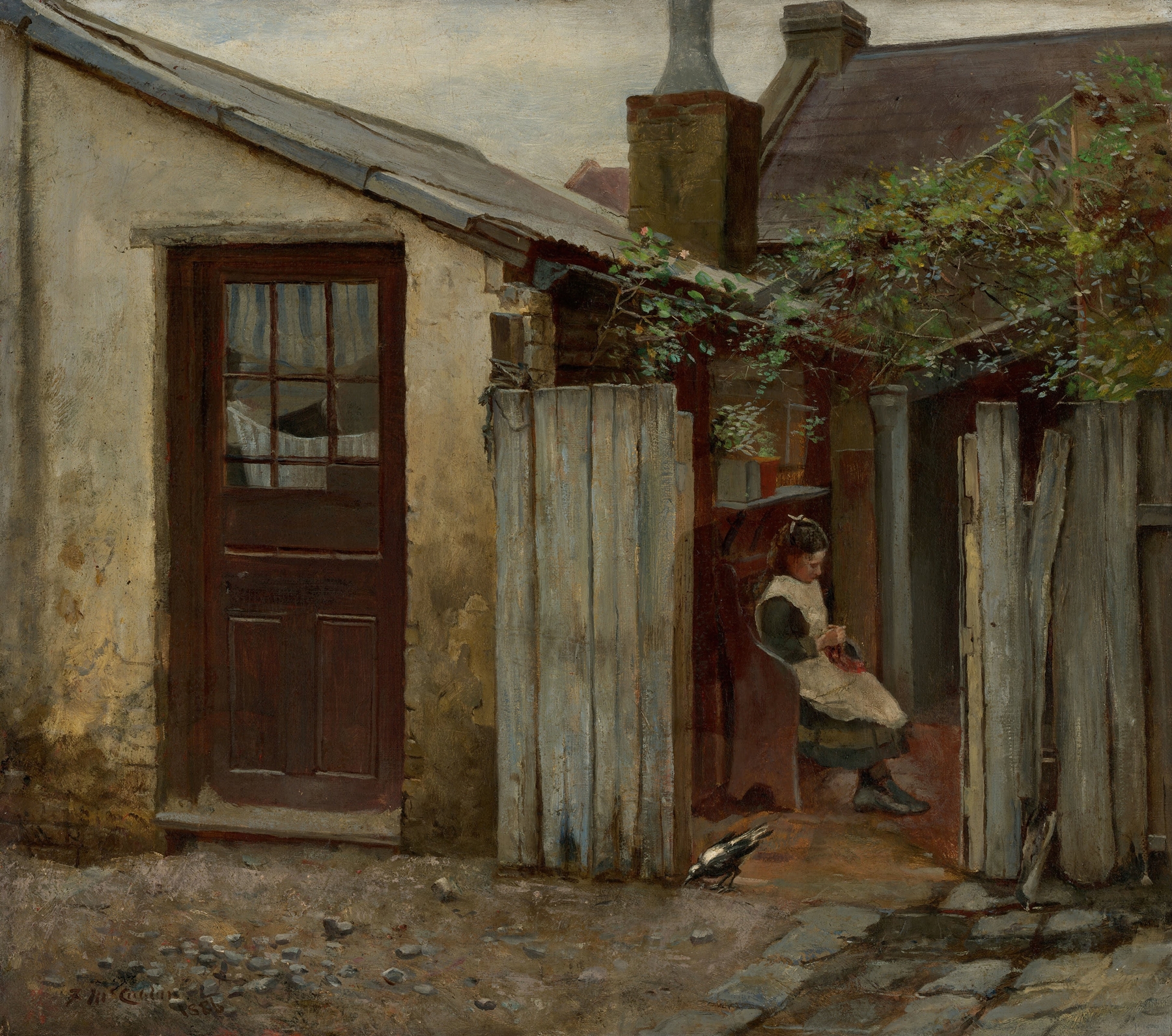 Portrait of a girl holding a bird, oil on canvas by Frederick McCubbin