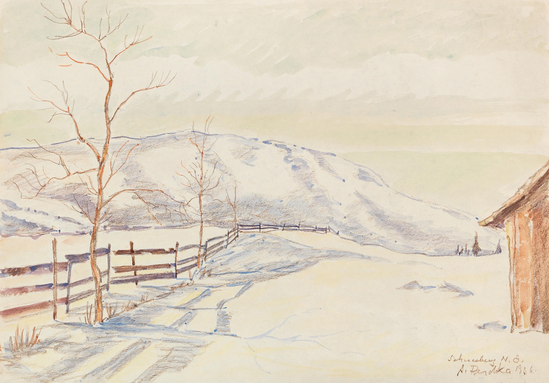 The Schneeberg Mountain in Lower Austria by Anton Emanuel Peschka, oil painting depicting a mountain landscape.