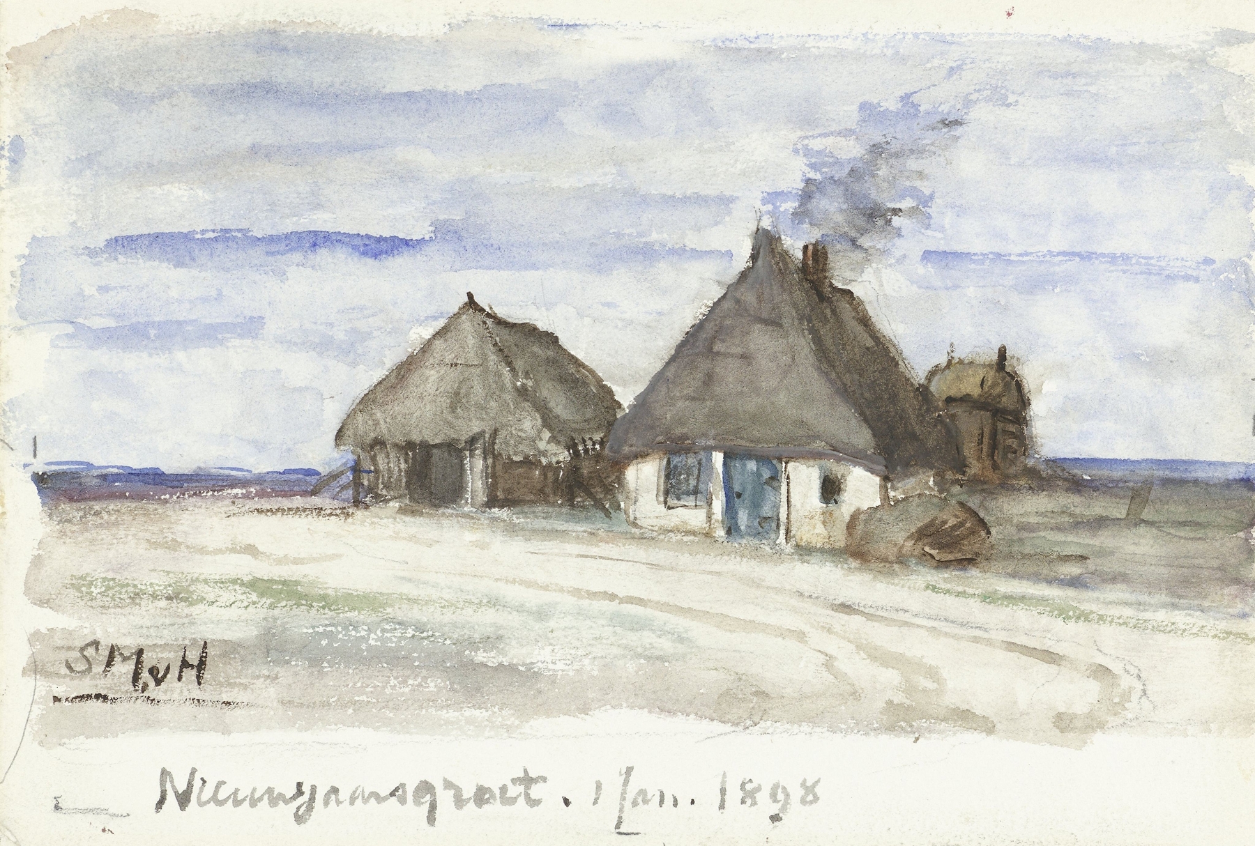 Nieuwjaarsgroet met boerderij, by Sientje Mesdag Van Houten, public domain