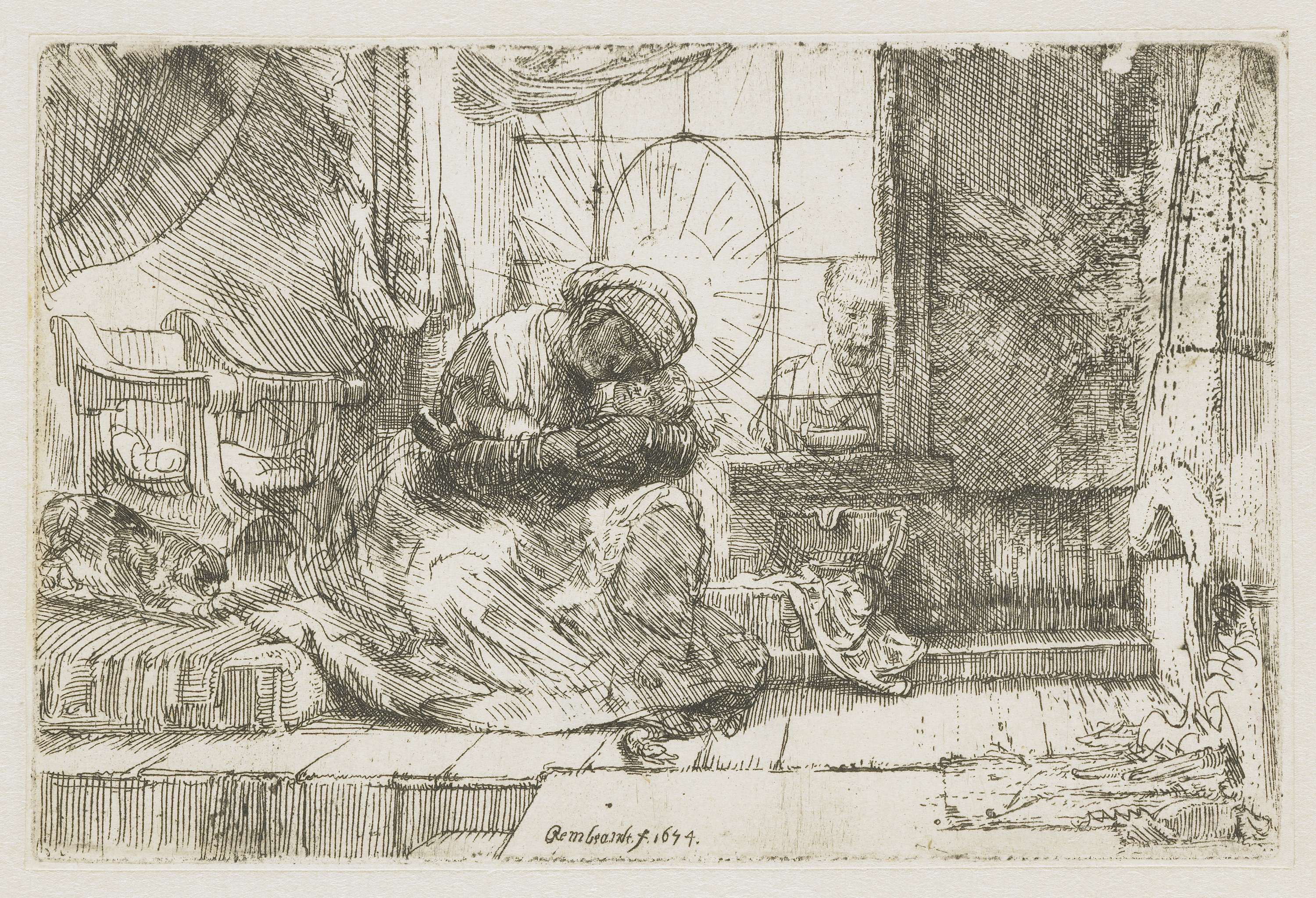 The Virgin and Child with the cat and the snake, by Rembrandt van Rijn, public domain