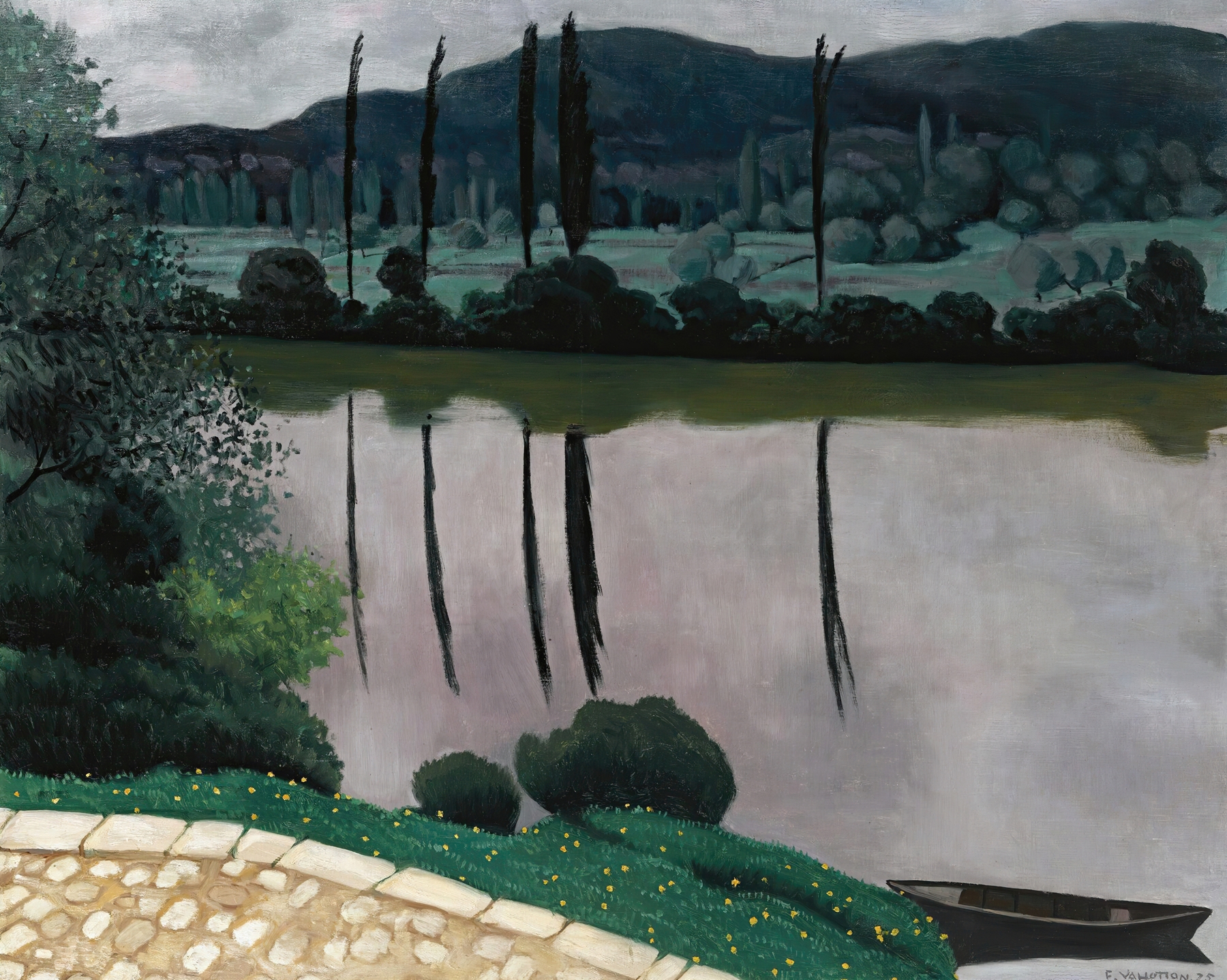 The Dordogne In Vitrac by Félix Vallotton, oil painting depicting a serene river landscape.