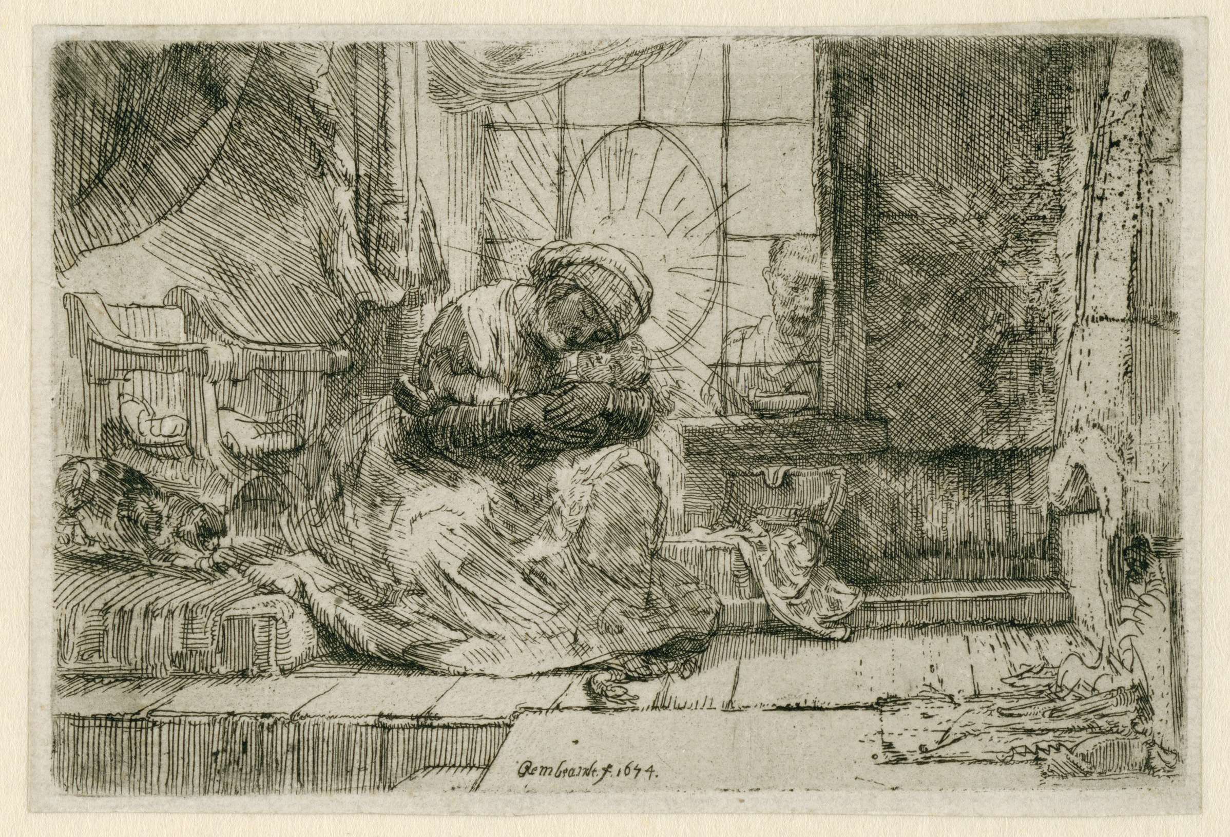 The Virgin and Child with the cat and the snake, by Rembrandt van Rijn, public domain