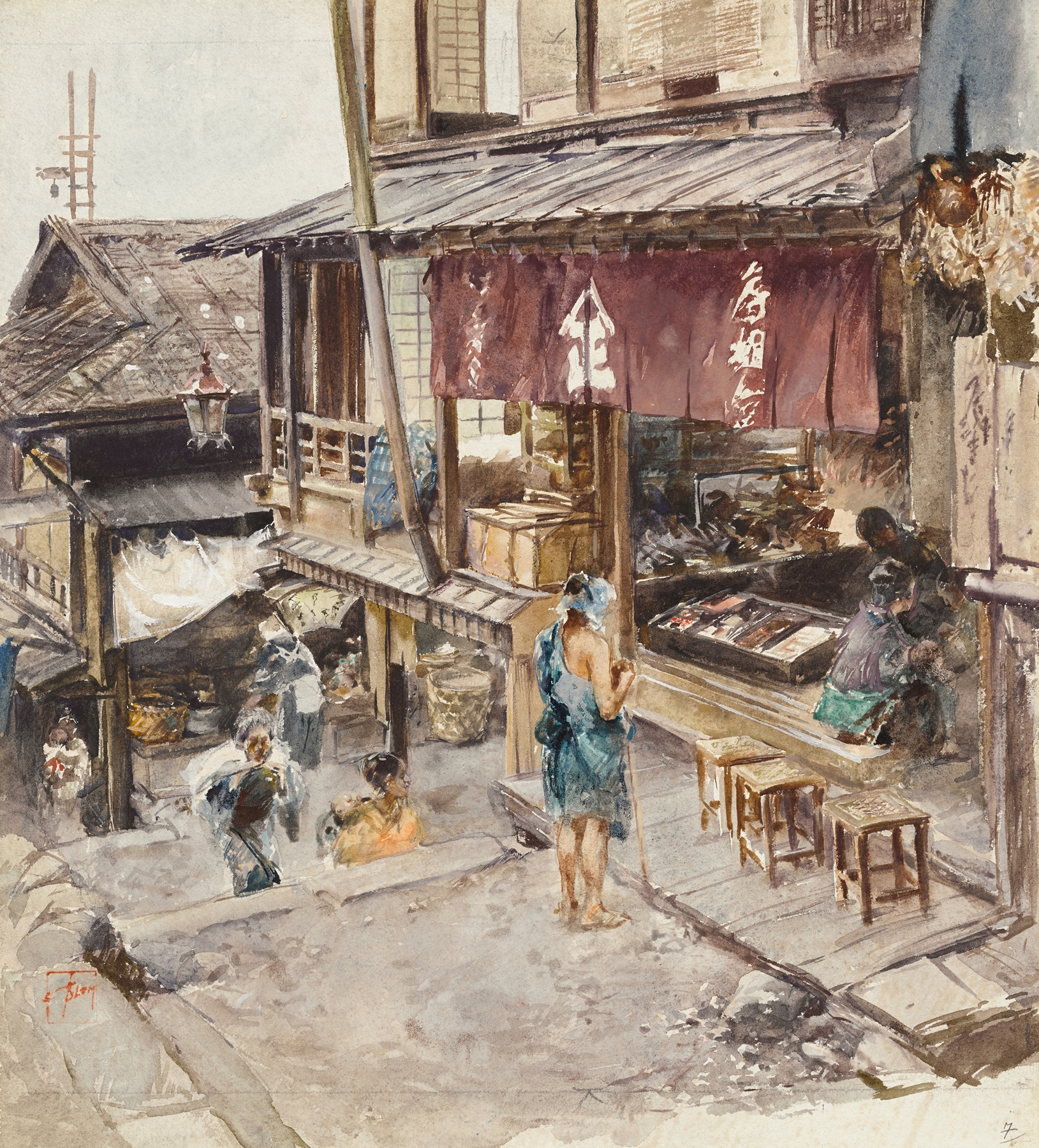 A Street In Ikao, Japan, III by Robert Frederick Blum, impressionism, depicting a lively street scene.
