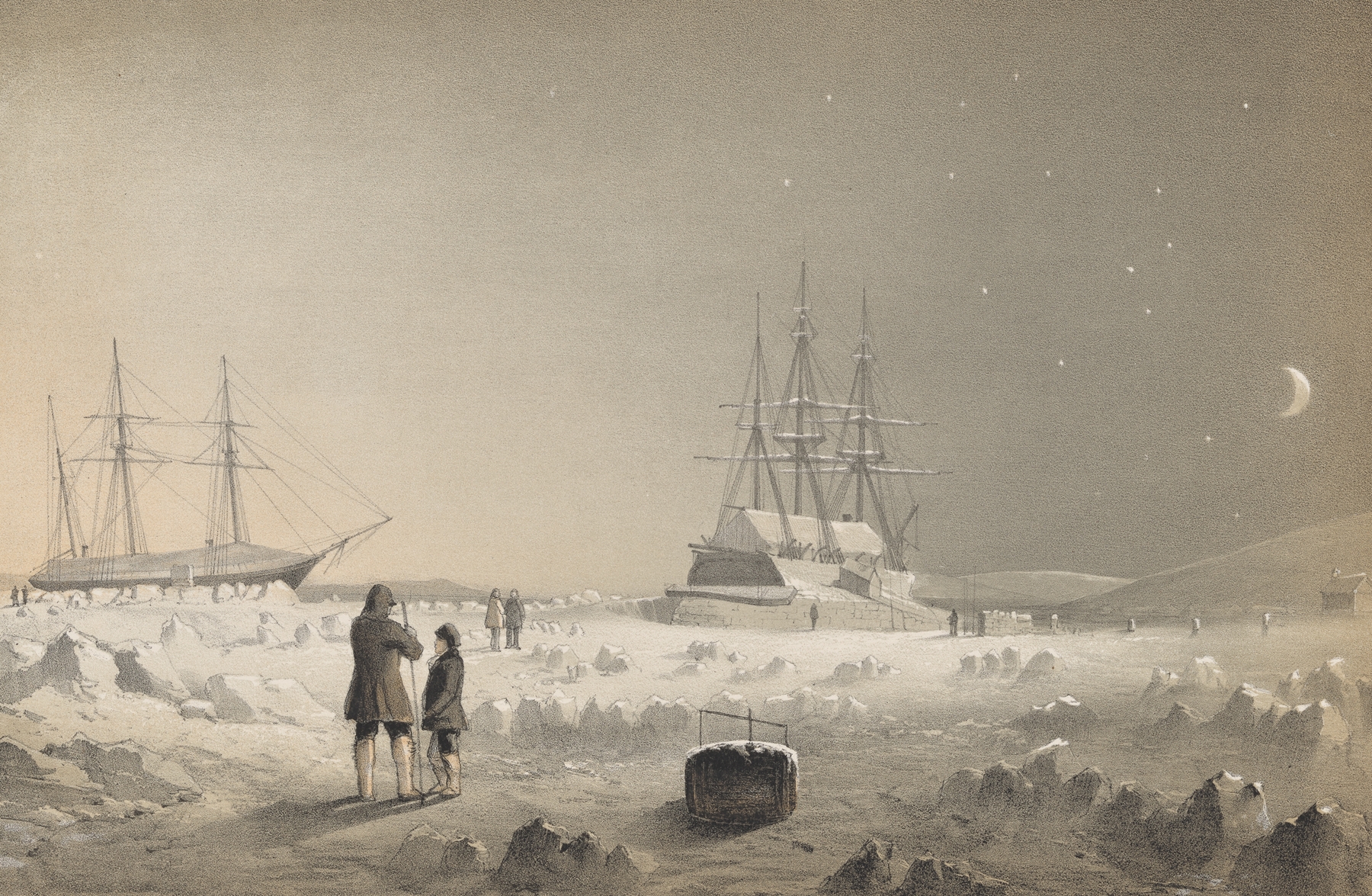 H.M.S. Assistance and Pioneer in Winter Quarters—Returning Daylight, oil on canvas by Walter William May