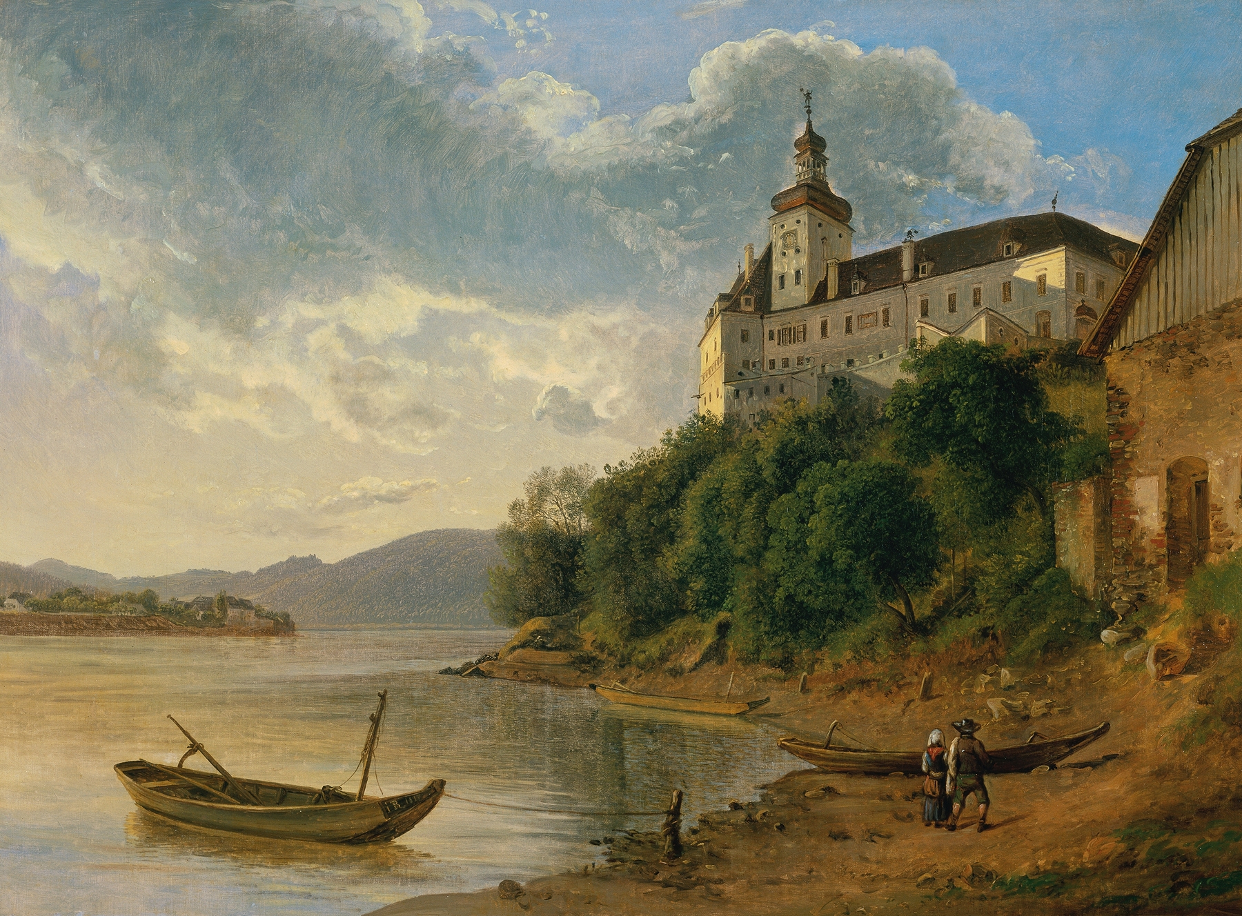 Landscape featuring Schloss Persenbeug by Joseph Rebell, oil painting