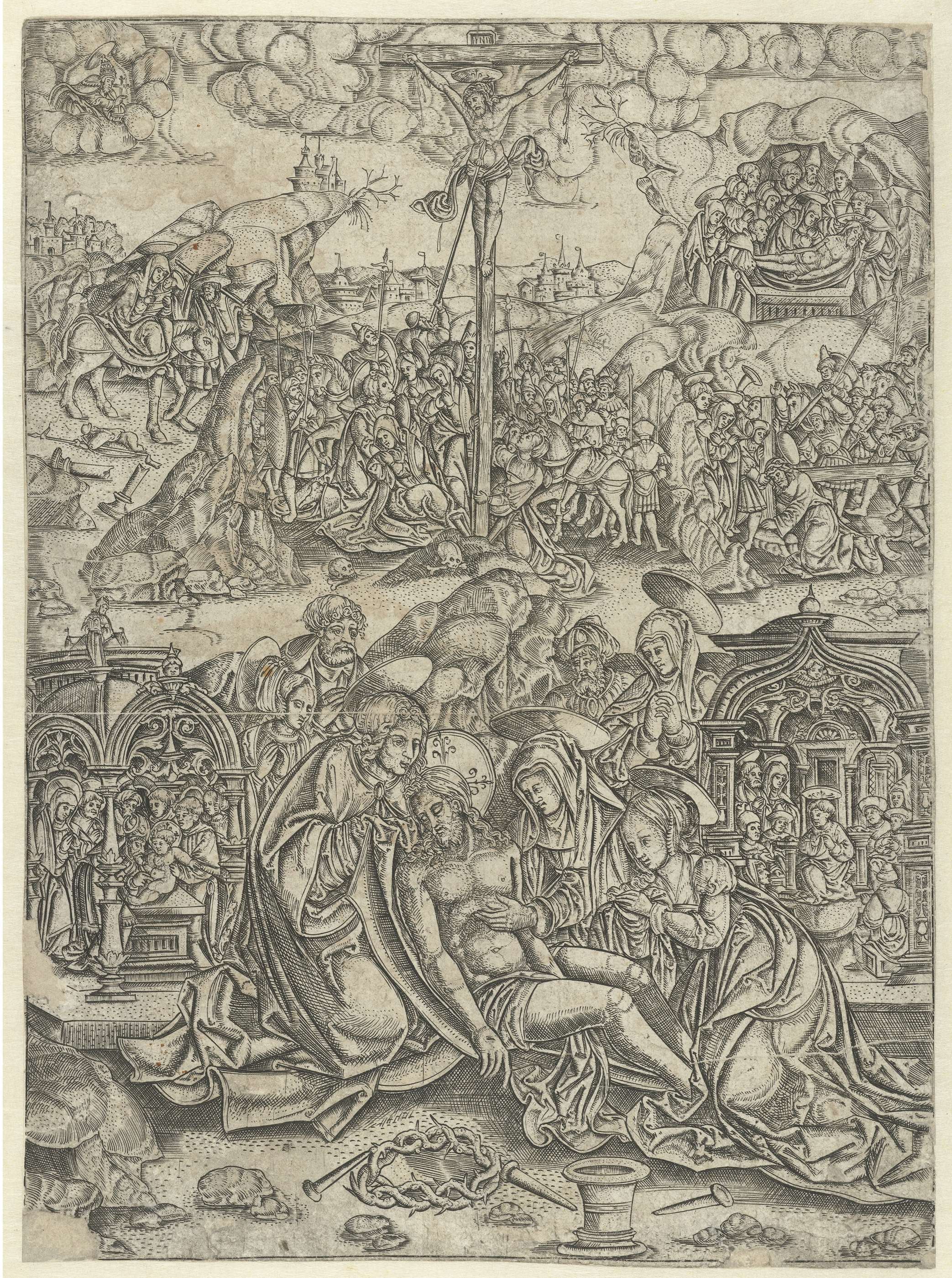 Engraving by Monogrammist S depicting Virgin Mary holding Child, Northern Renaissance