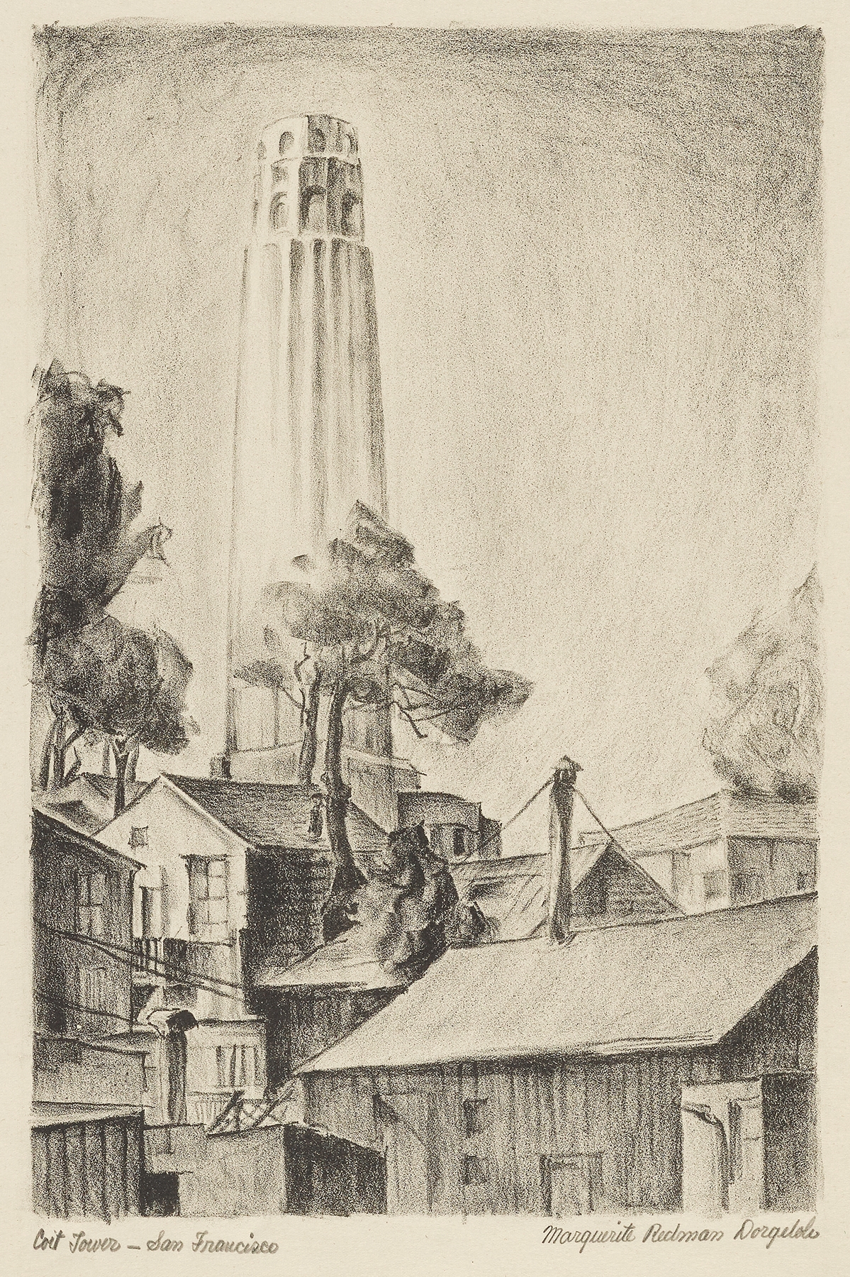 Coit Tower in San Francisco, oil on canvas by Marguerite Redman Dorgeloh